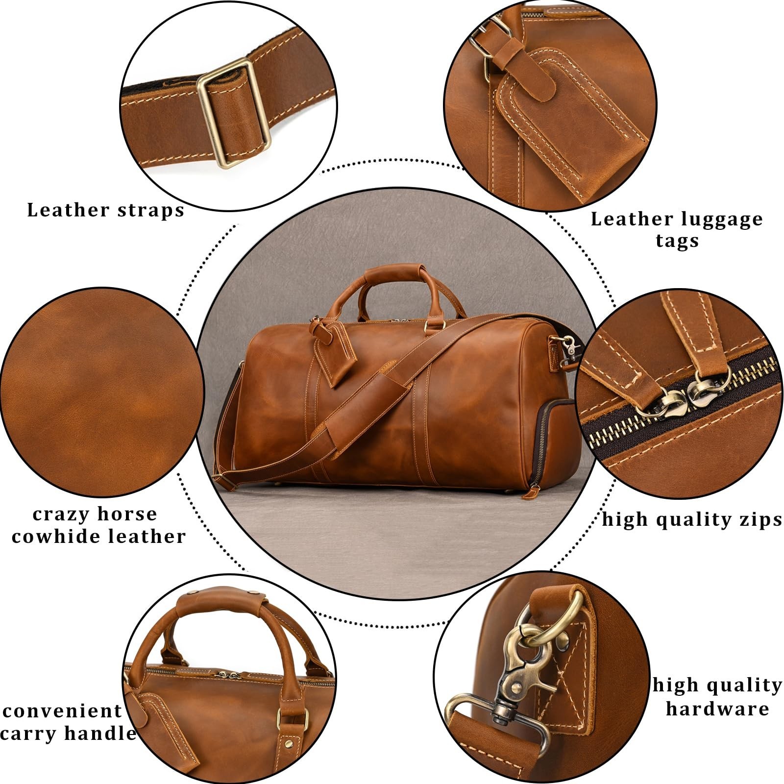 Leather Duffel Bags for Men and Women, 20 Inch Full Grain Leather Travel Over…