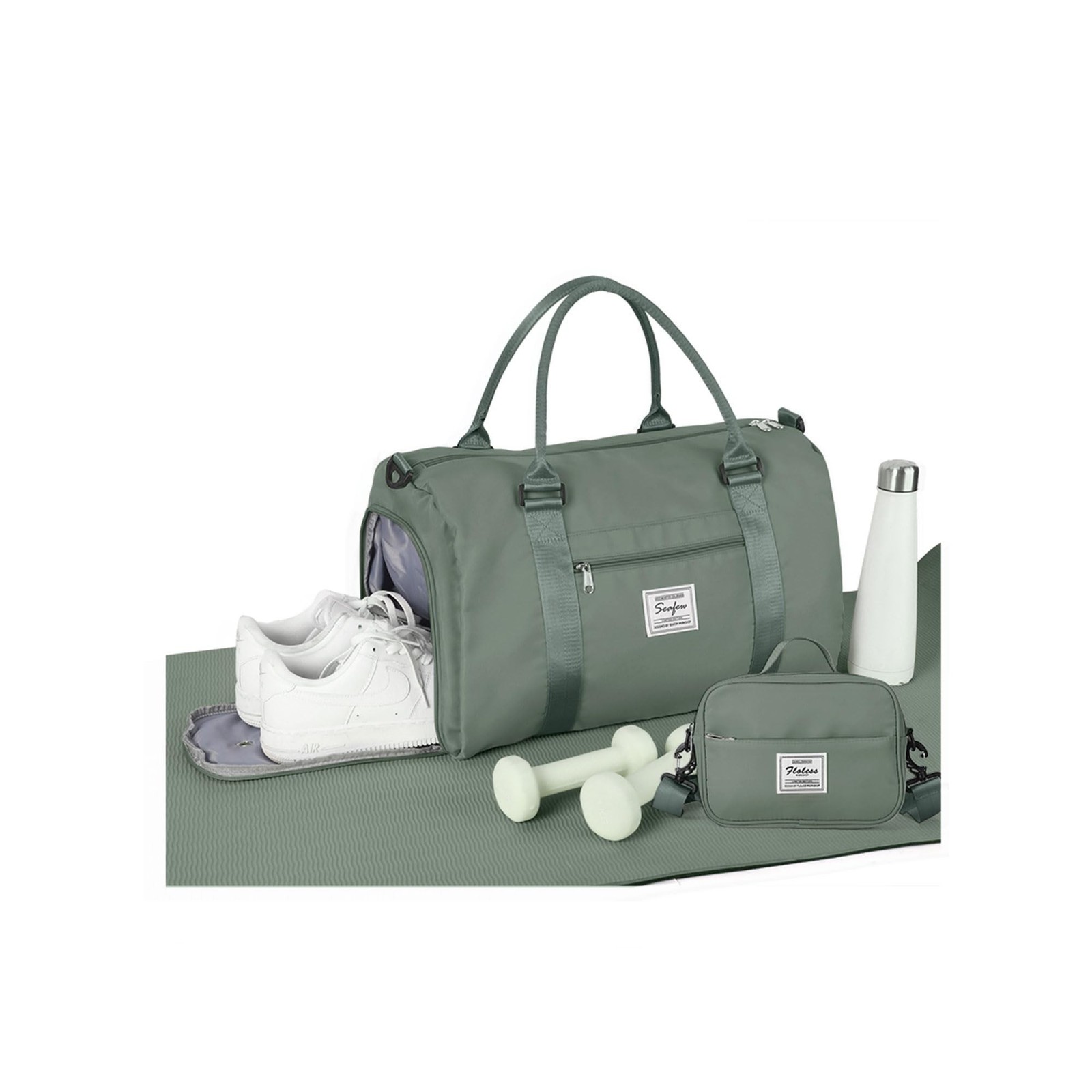 Weekender Gym Duffel Bags for Women Olive Green with Toiletry Bag