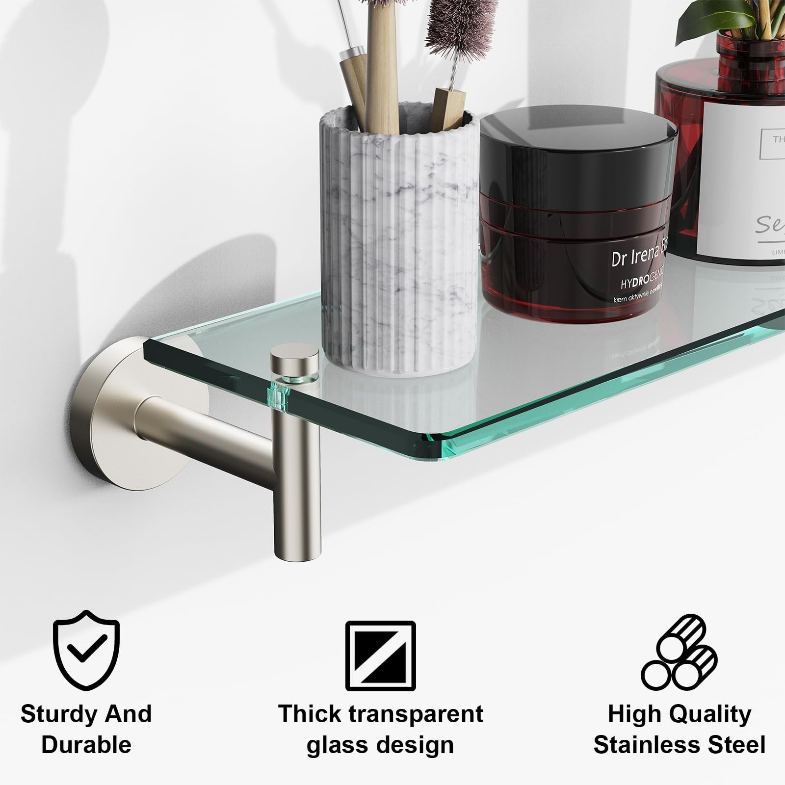 Glass Shelves for Bathroom,20-Inch Brushed Nickel Floating Bathroom Shelf Sta…