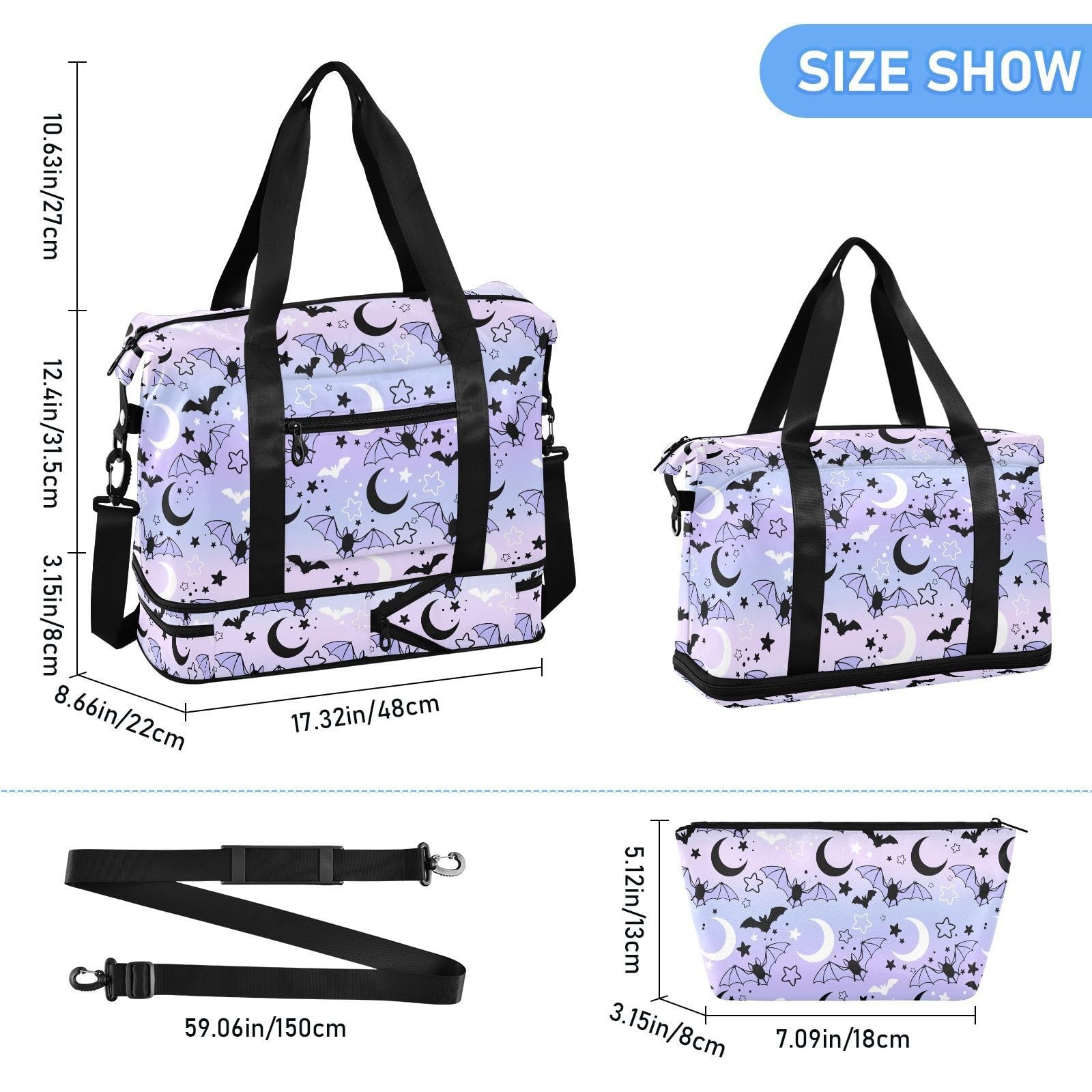 Travel Duffel Tote Bag Bat Starry Sky Sports Duffel Bag with Wet Pocket Weeke…