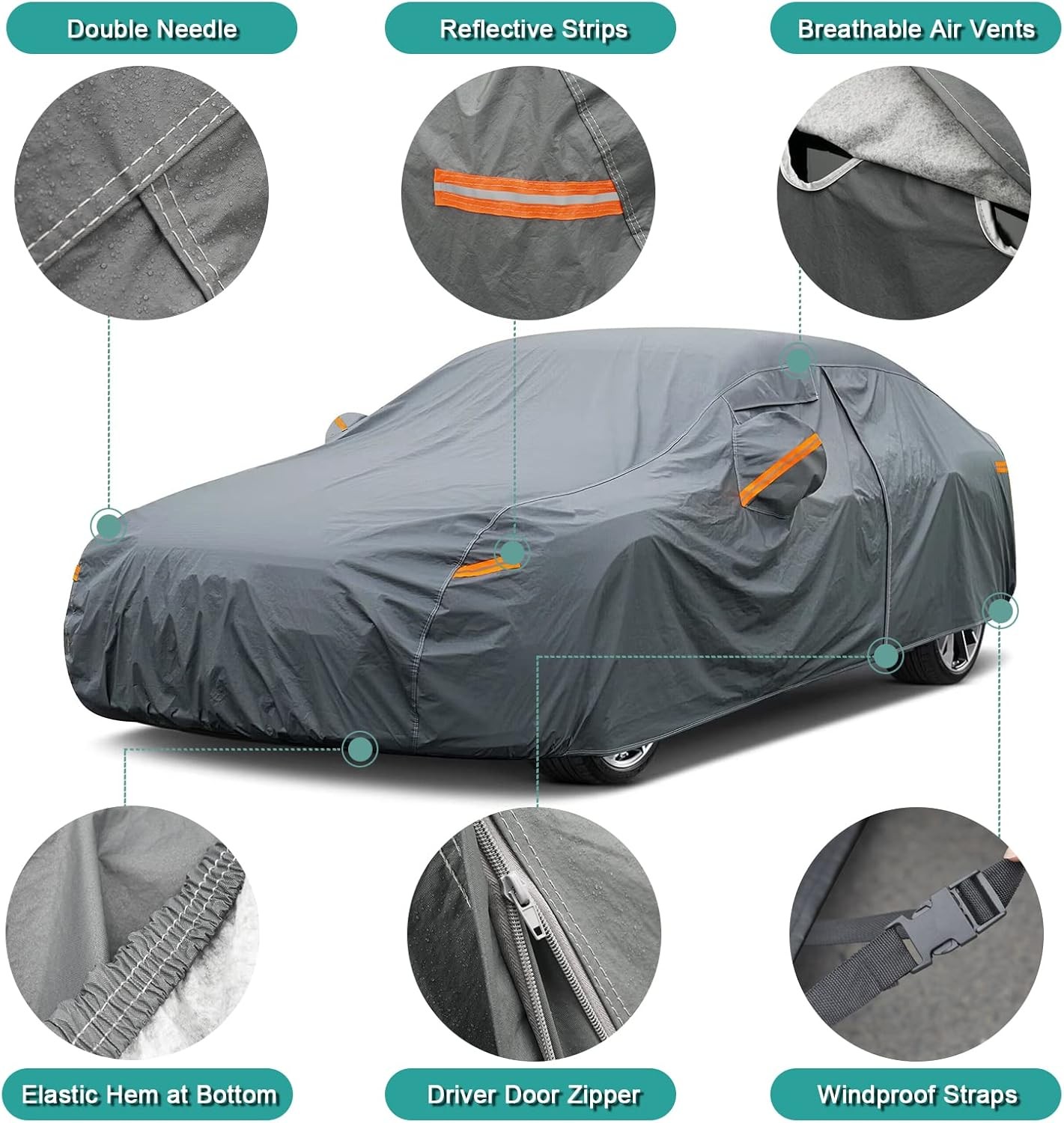 16 Layers Car Cover Waterproof All Weather, Heavy Duty Outdoor Car Cover Univers