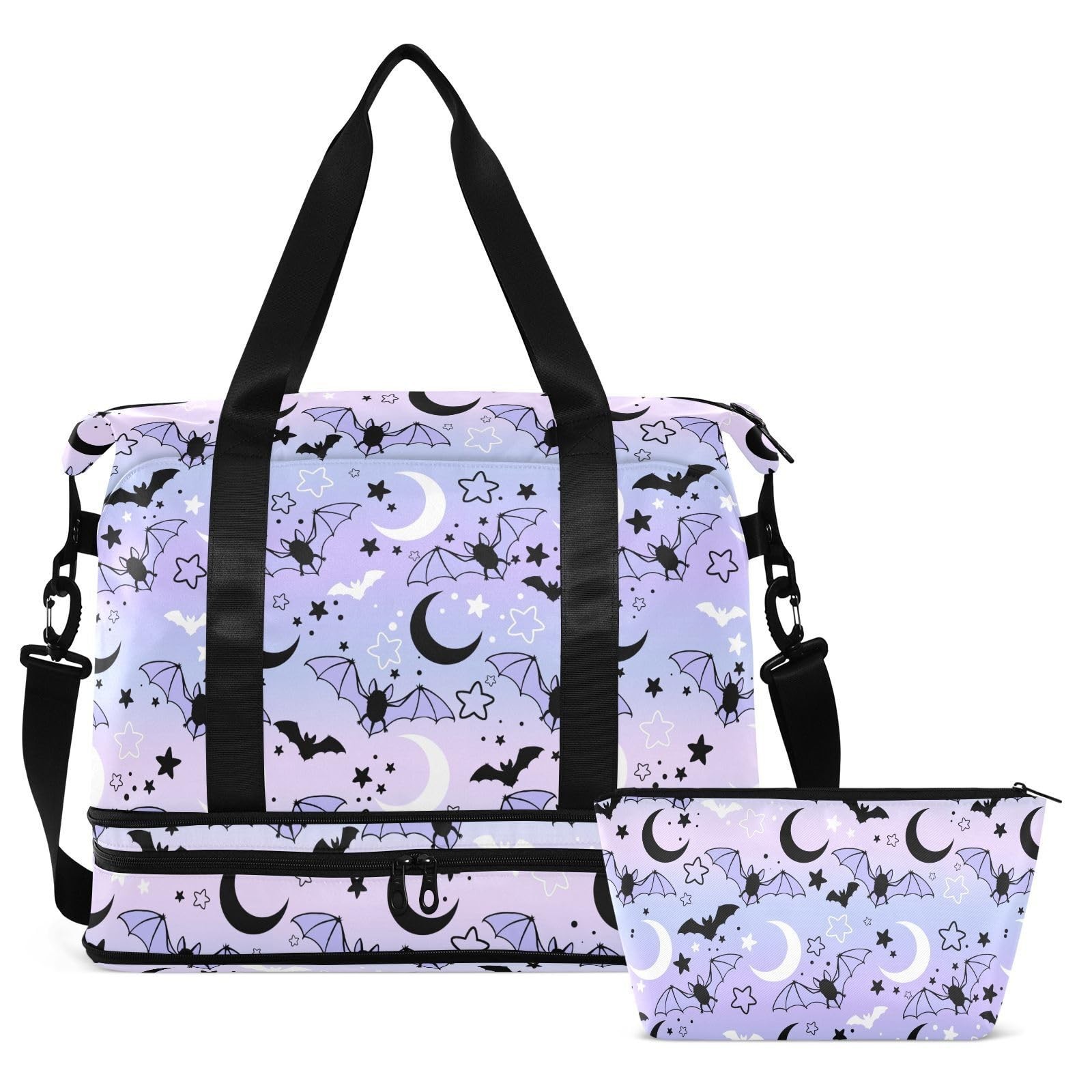 Travel Duffel Tote Bag Bat Starry Sky Sports Duffel Bag with Wet Pocket Weeke…
