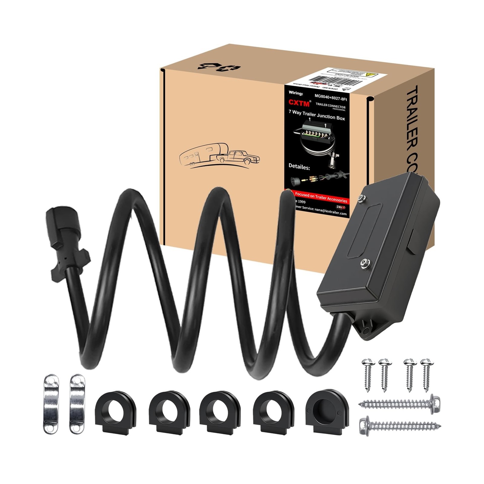 7 Pin Trailer Wiring Harness with 7 Gang Junction Box – 4 Feet, Heavy Duty 7-…