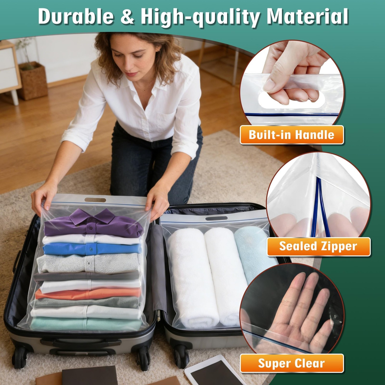 5 Gallon Extra Large Zipper Bag, 18” x 24” Clear Plastic Zip Bag wit