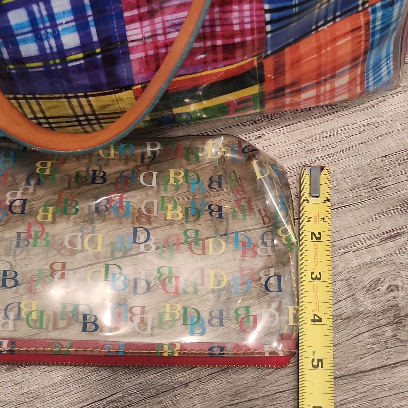 Dooney & Bourke Multicolor beach Tote Handbag vinyl with free pouch Rare Large