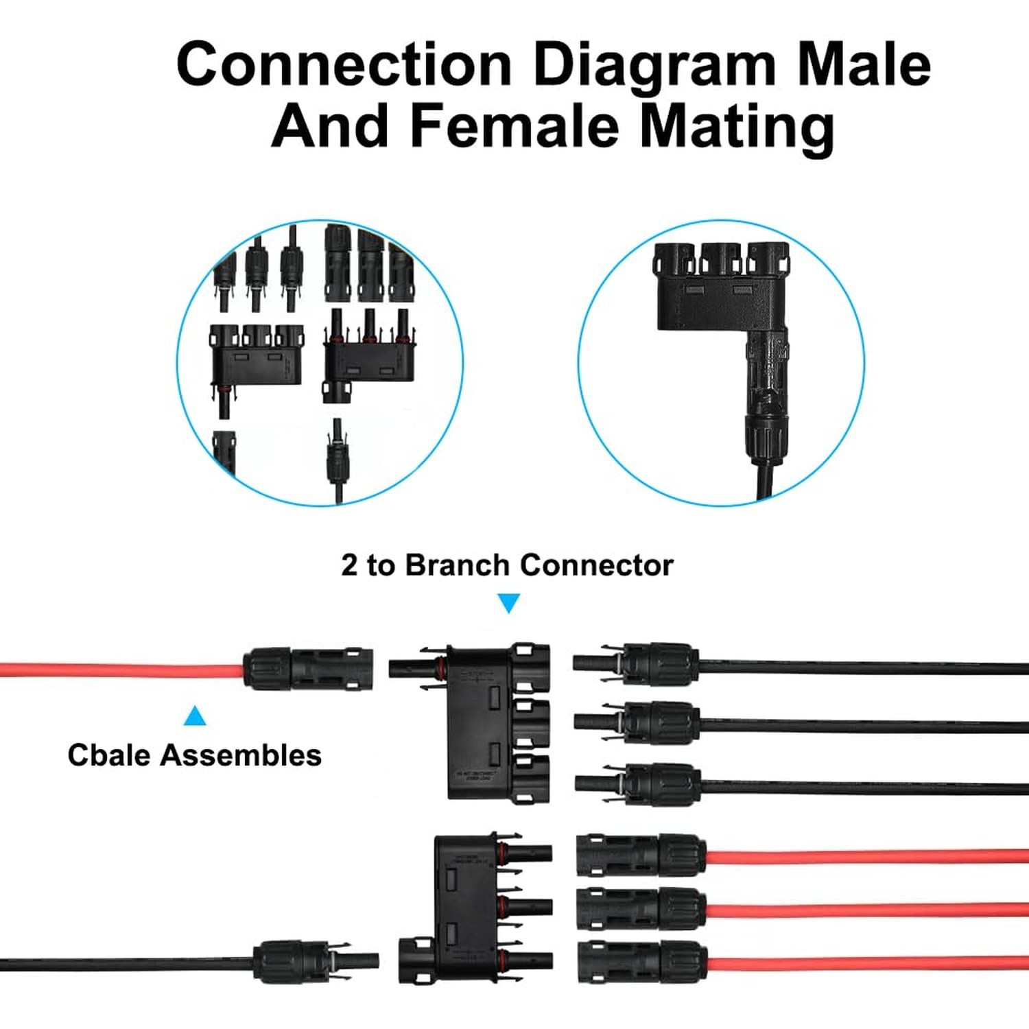 Solar Branch Connector 50A,DC1500V IP68 Waterproof 3 to 1 Y Connectors for Pa…