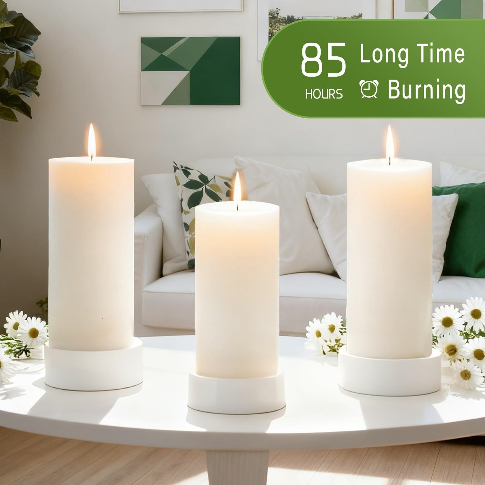 2.8×6 Inch Soy White Pillar Candles 255 Hours Long Burning Natural Unscented …