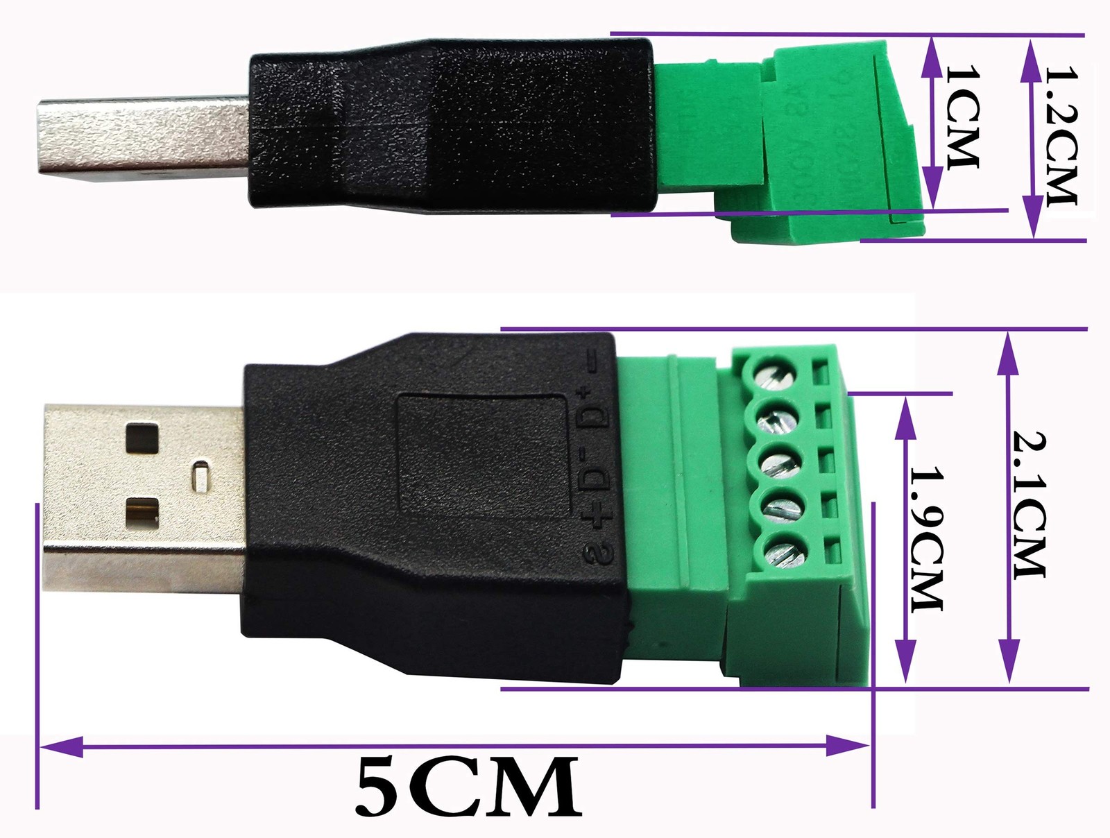 USB 2.0 A Screw Terminal Block Adapter USB 2.0 A Male to 5 Pin/Way Female Bol…