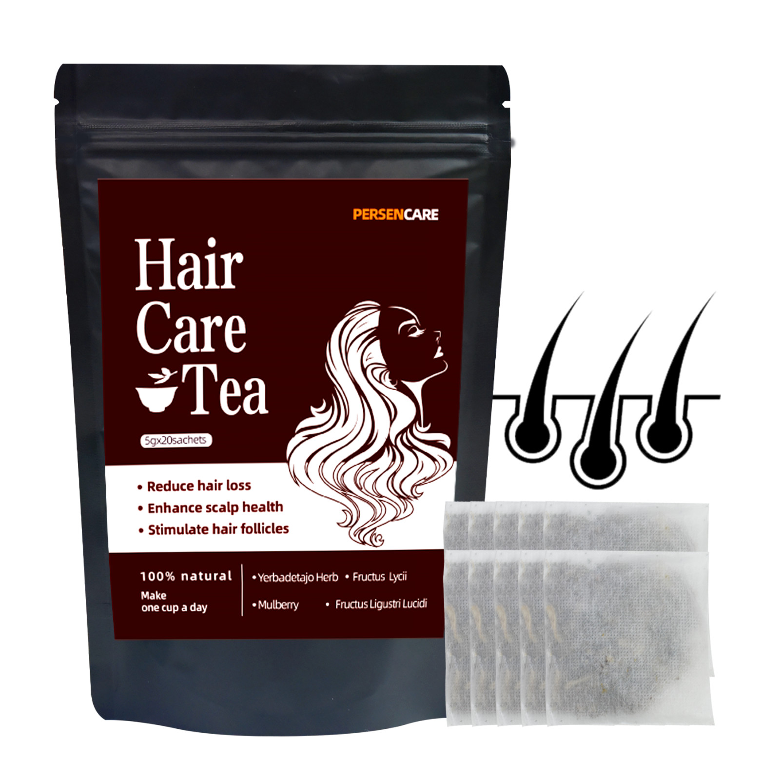 20 Pcs Hair Care Tea For Dark Thick and Lustrous, Hair Loss Natural Solution