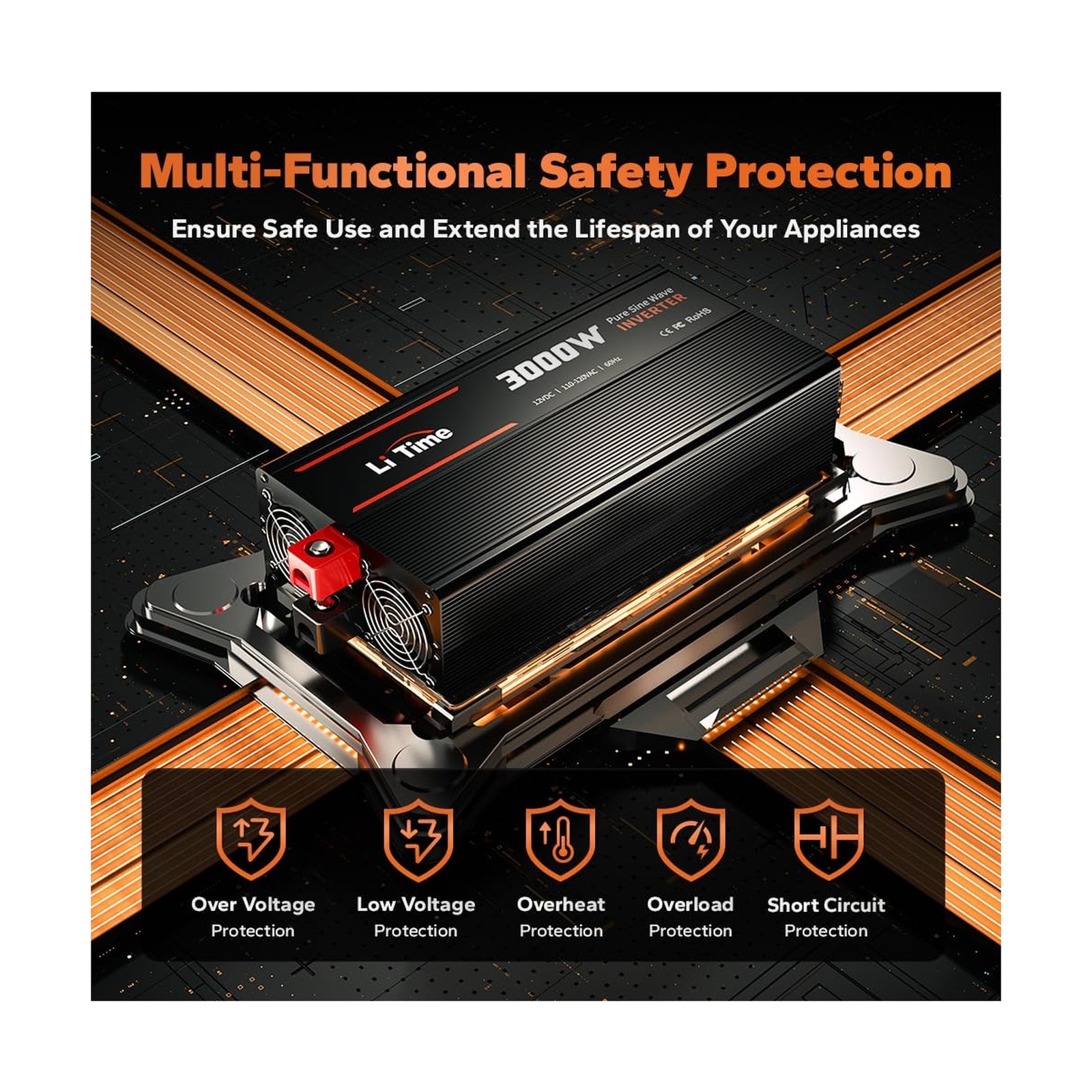LiTime 3000W Pure Sine Wave Inverter 12V DC to 120V AC Converter with Remote …