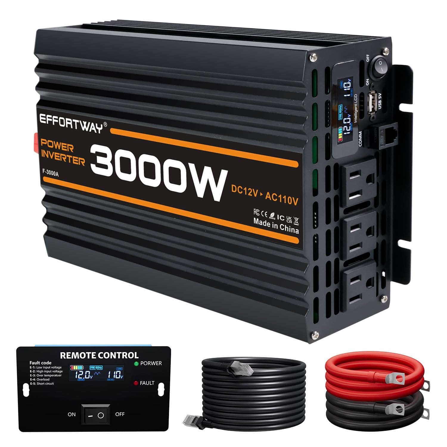 3000W Power Inverter, 12V DC to 110V/120V Modified Sine Wave Inverter with 3 …