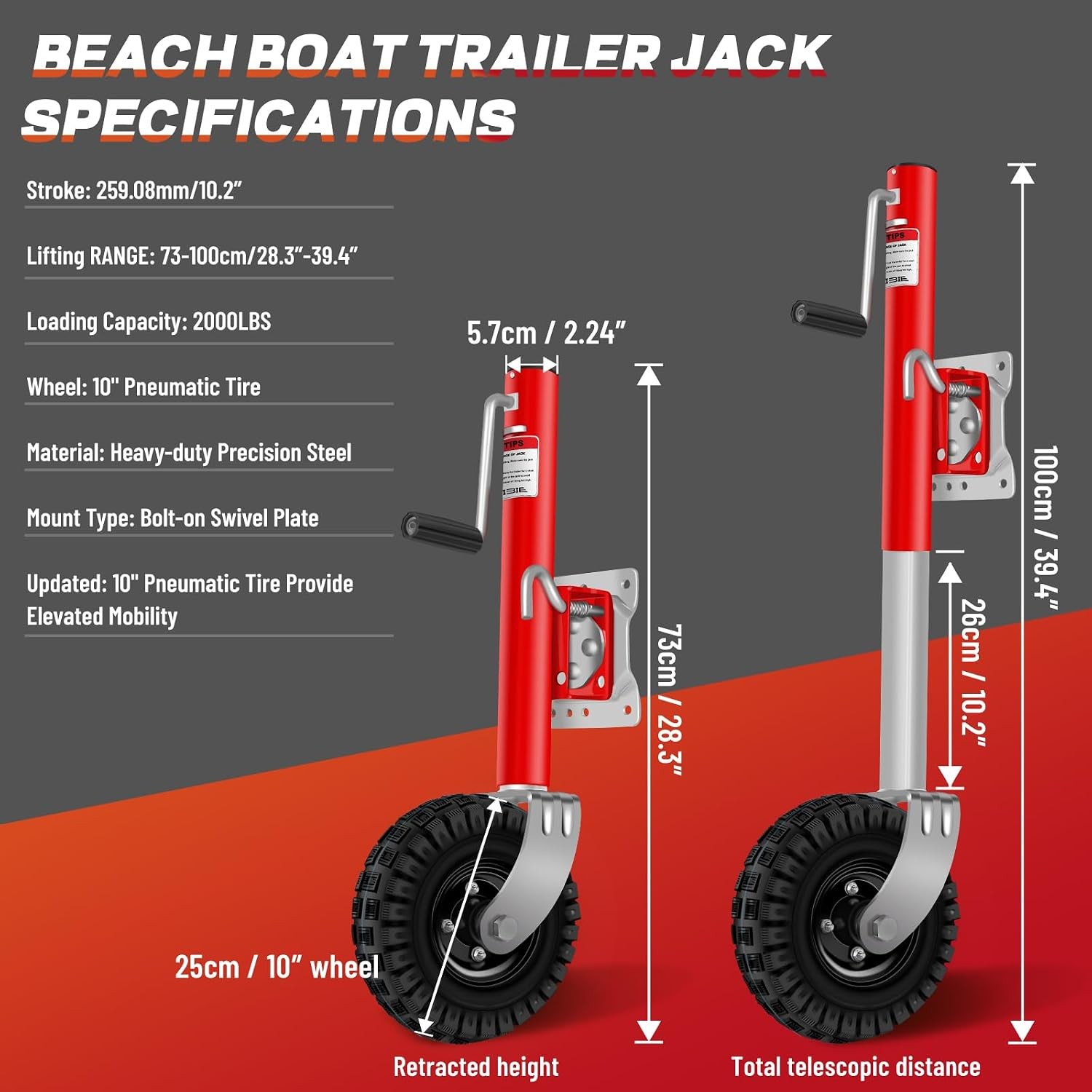 Beach Boat Trailer Jack for 10″ Wheel Heavy Duty for 2000 lbs Capacity – 10.2″ L
