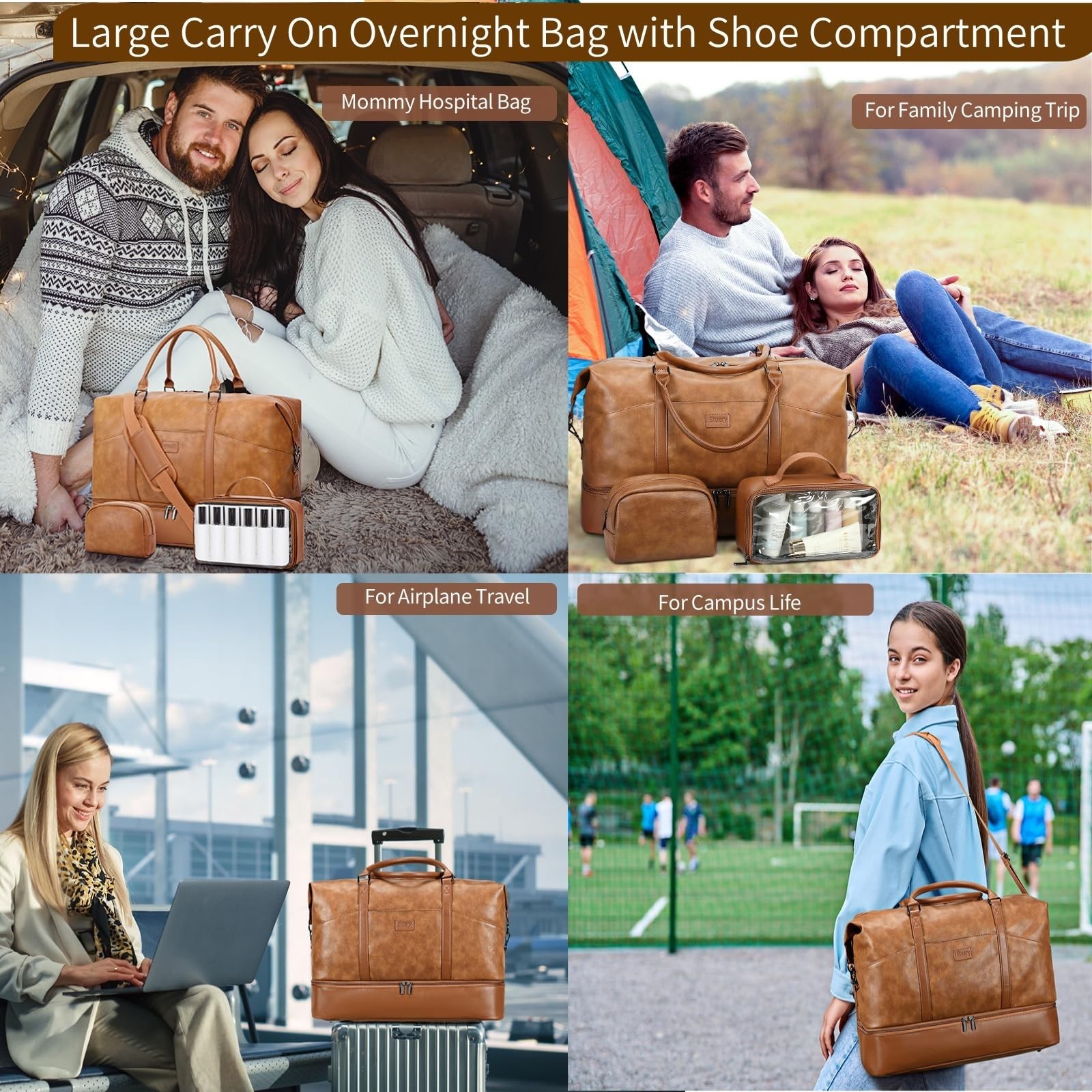 Faux Leather Weekender Bags for Women: Large Overnight Bags Travel Duffel Car…