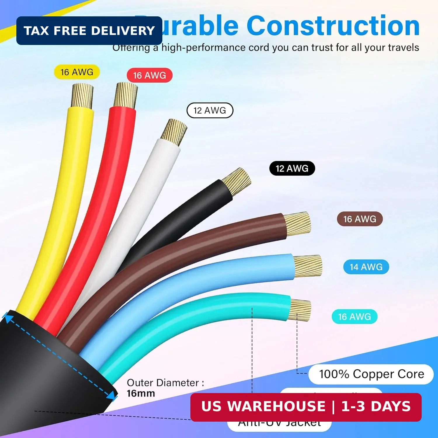 Heavy Duty 7 Way Plug Inline Trailer Cord 12 Ft 7 Gang Waterproof Wiring