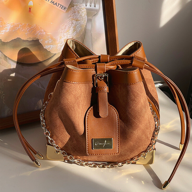 Bucket bag black brown premium shoulder crossbody bucket bag