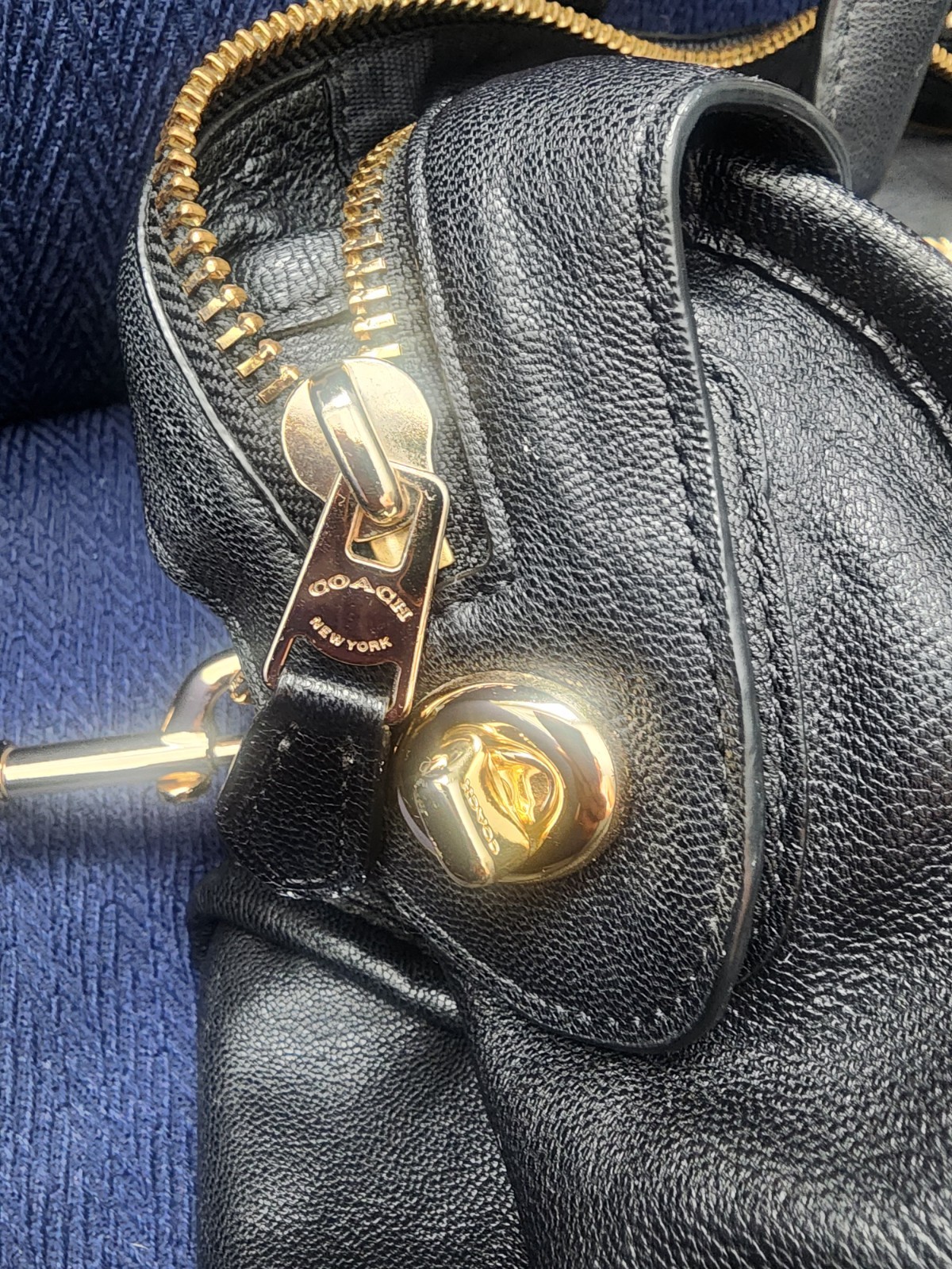 Coach Black Satchel Top Handle Gold Hardware Studded Accents Detachable Strap