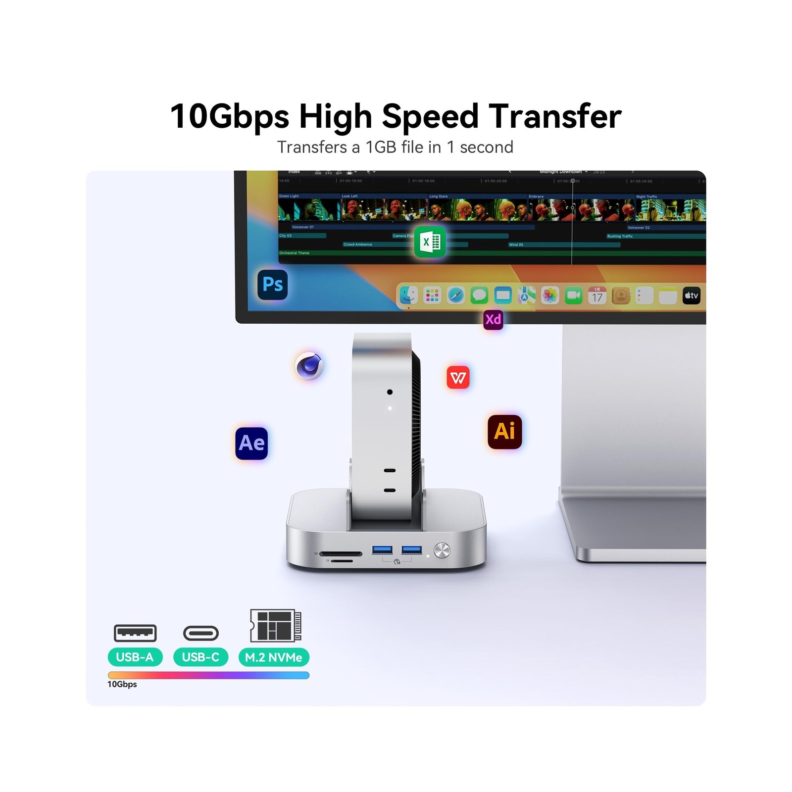 Yottamaster 9 in 1 Mac mini M4 Dock 10Gbps with 8TB NVMe SATA SSD E… Fast Ship