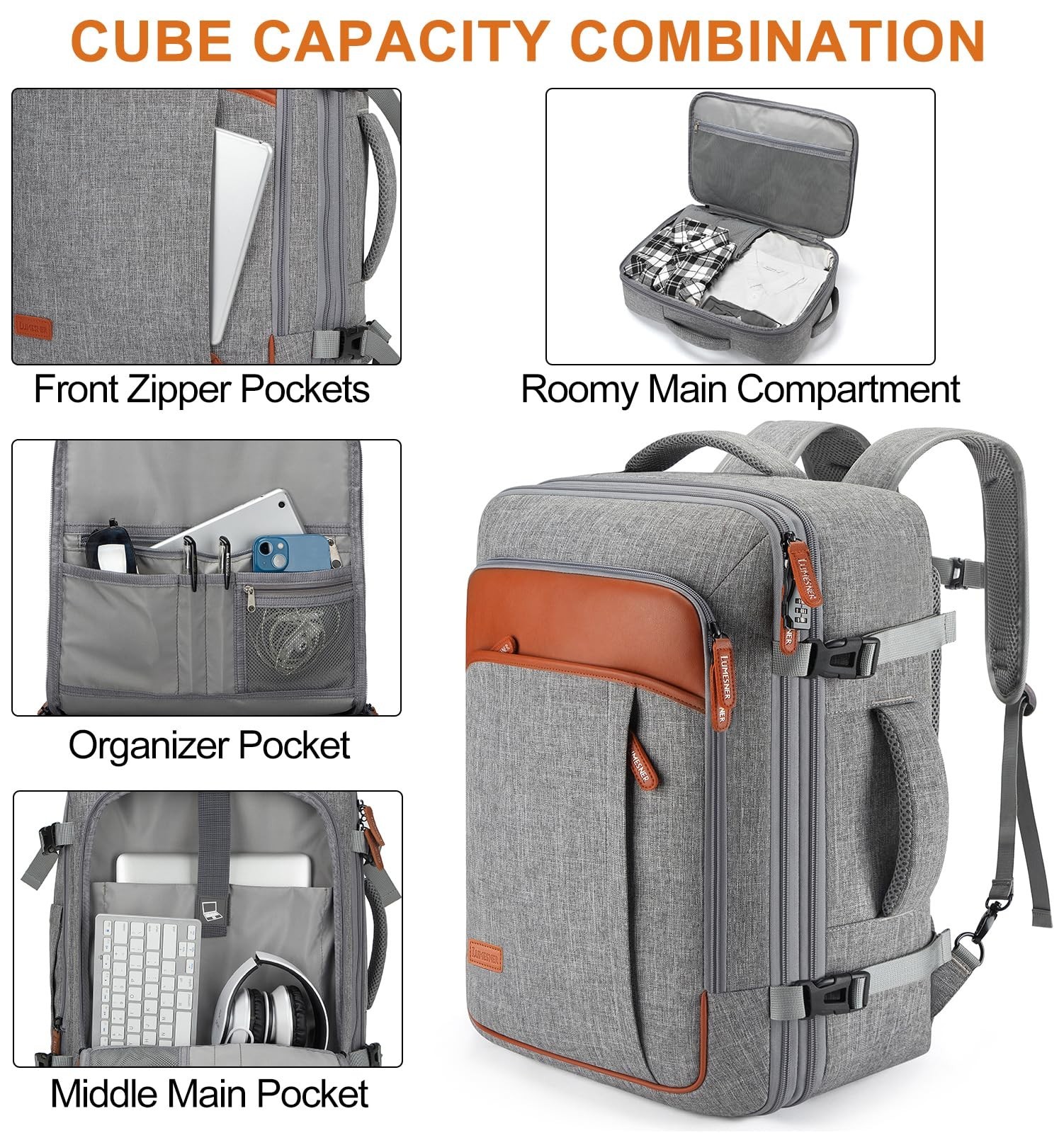 Lumesner Carry on Travel Backpacks, Extra Large 40L Flight Approved Bag for M…