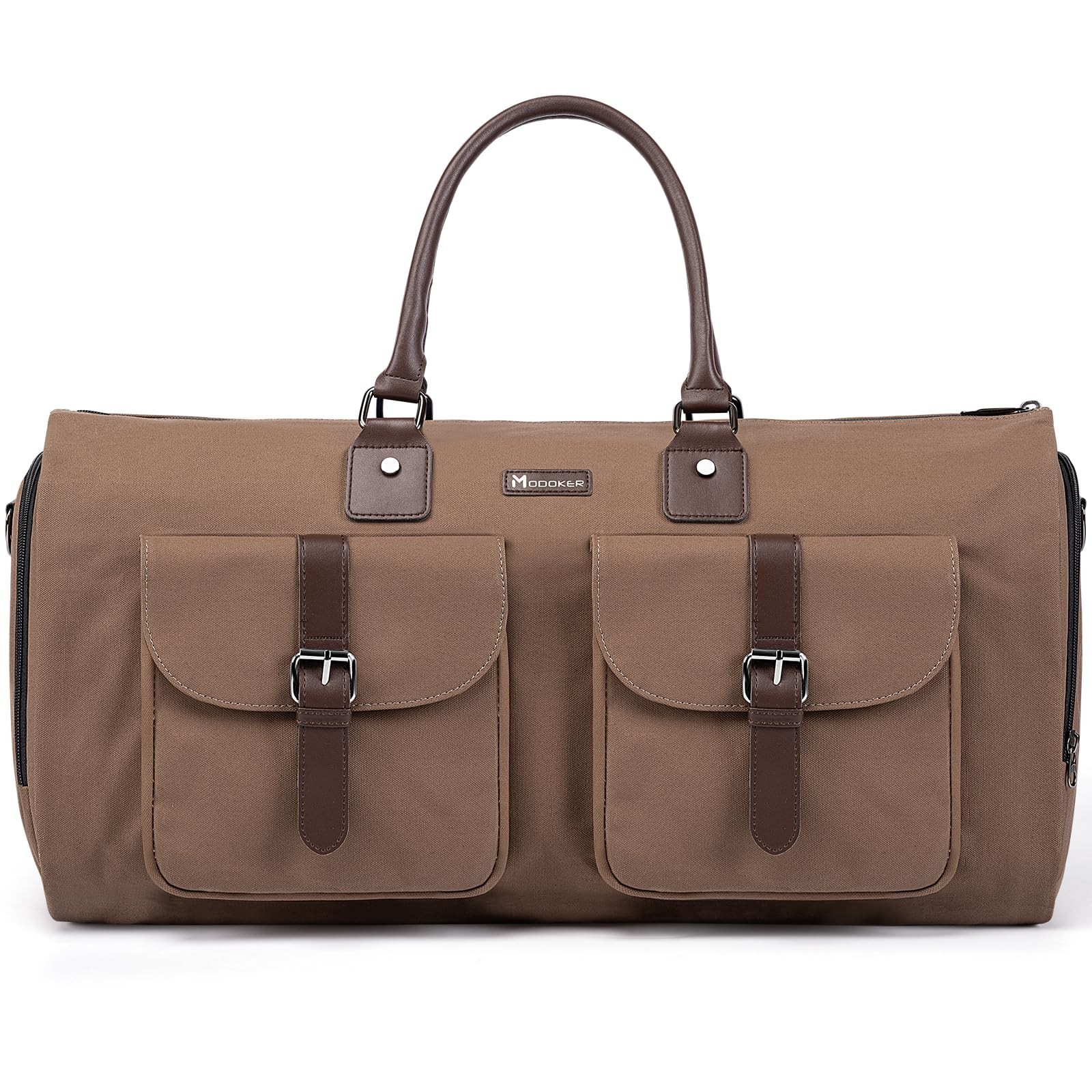 Modoker 2-in-1 Canvas Garment Duffle Travel Bag with Shoulder Strap,Brown | 4…
