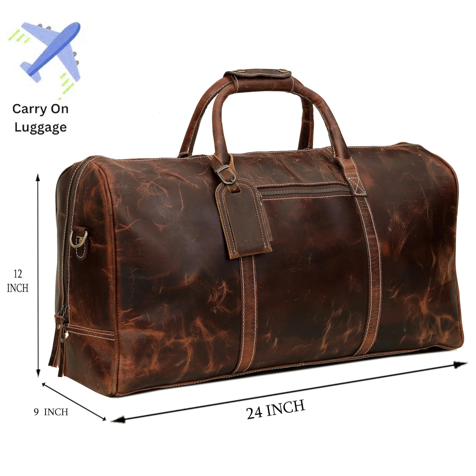 Leather 24 Inch Duffle Bag for Men and Women Large Carry On Luggage Weekender…