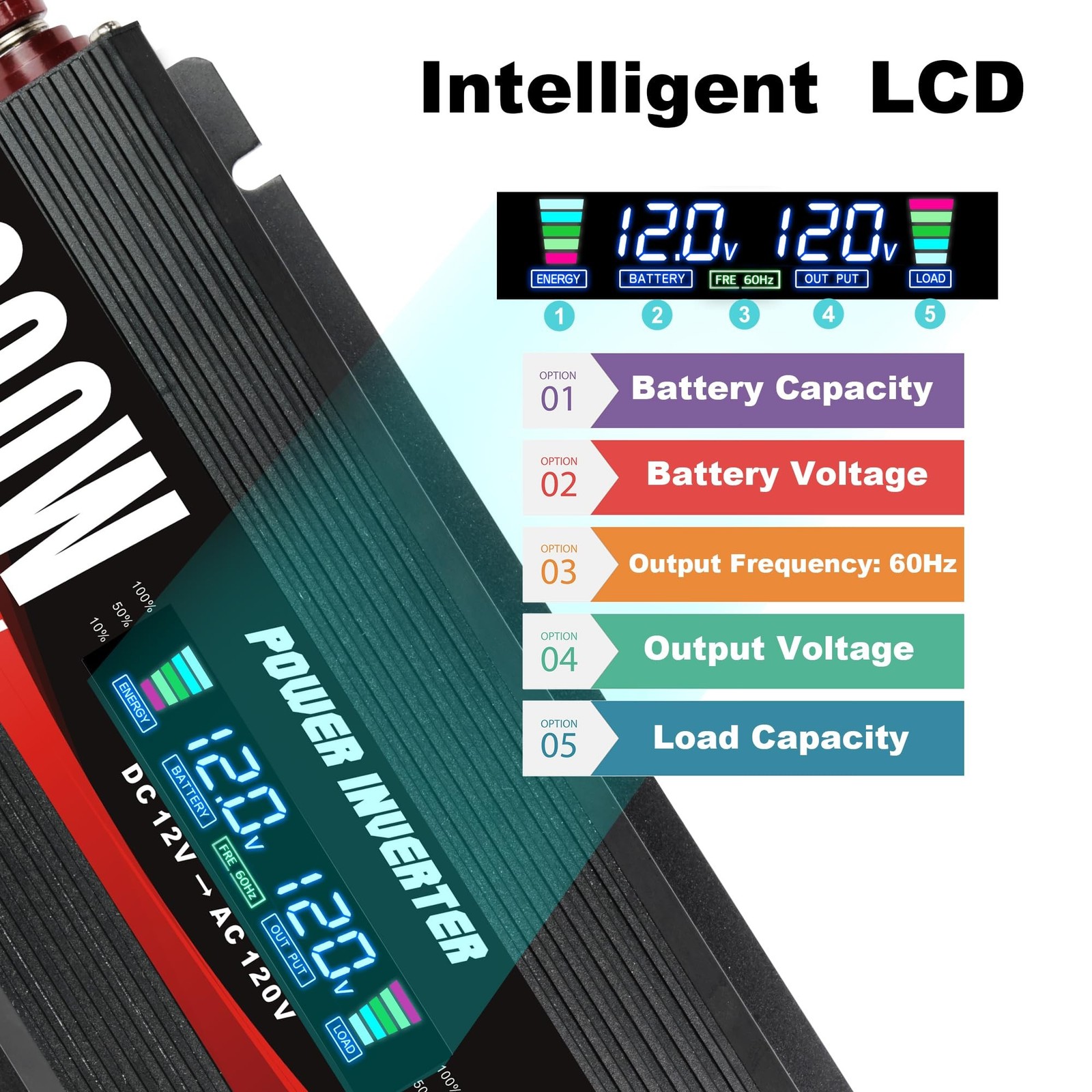 1000 Watt Car Power Inverter DC 12V to 110V/120V AC Converter with LCD Displa…