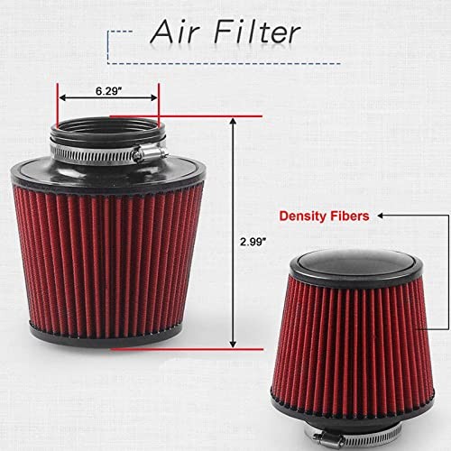76mm 3″ Universal Cold Air Intake Kit Aluminum Turbo Filter High-Flow Sliver