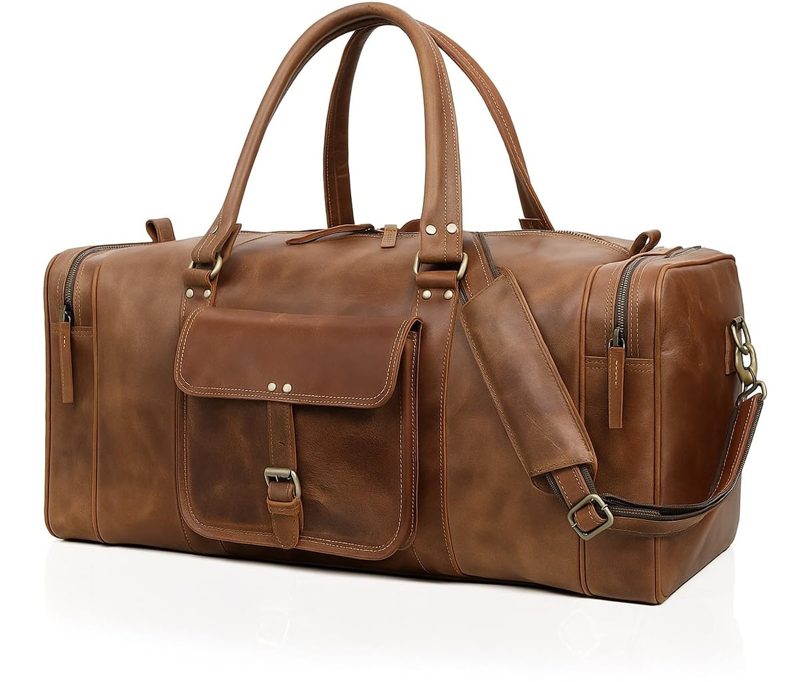Leather Duffel Bag for Men & Women, Genuine Weekender Travel Bag, Handmade Ov…
