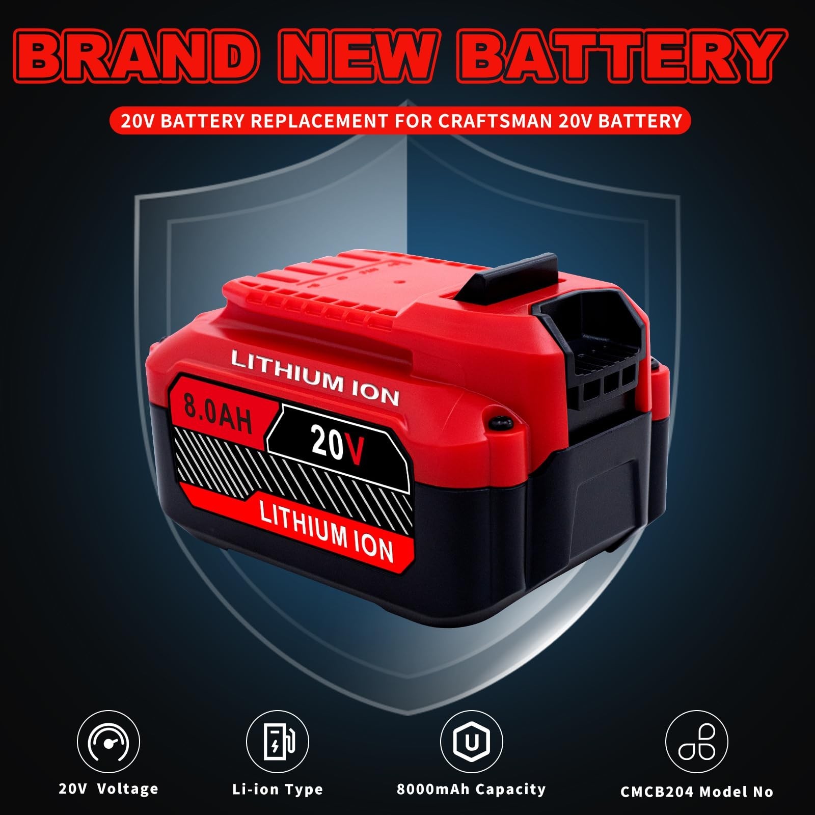 Upgrade 2-Pack 20V 8.0Ah Replacement for Craftsman 20V Battery V20 Lithium io…