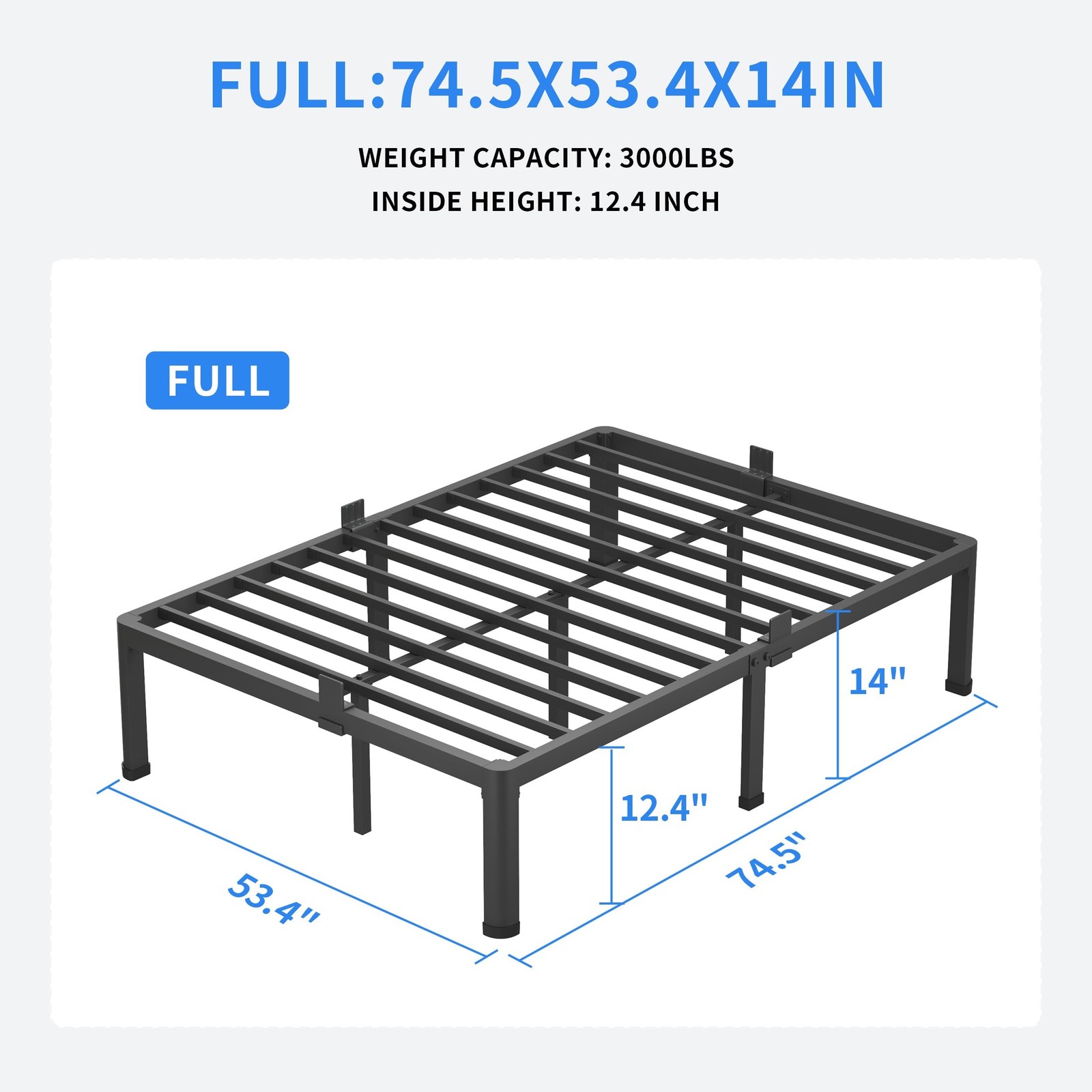 MAF 14 Inch Full Size Metal Platform Bed Frame with Round Corner Legs, 3000 L…