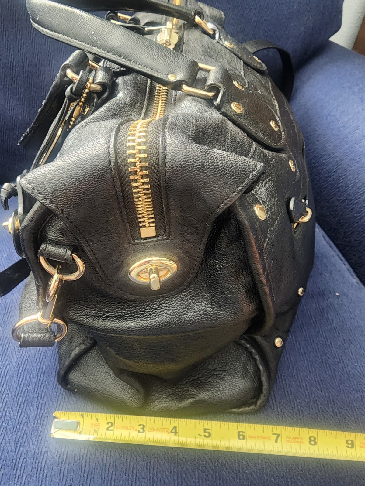 Coach Black Satchel Top Handle Gold Hardware Studded Accents Detachable Strap
