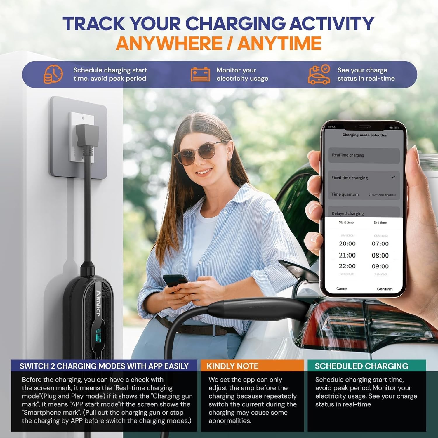 Tesla EV Charger Level 1-2 Portable 16A with 25FT Cable NACS Plug Electric Car