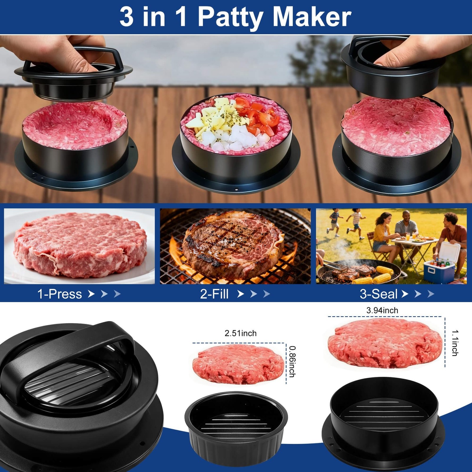 8PCS Smash Burger Press Kit – Burger Press,3 in 1 Patty Maker,Hamburger Spatu…