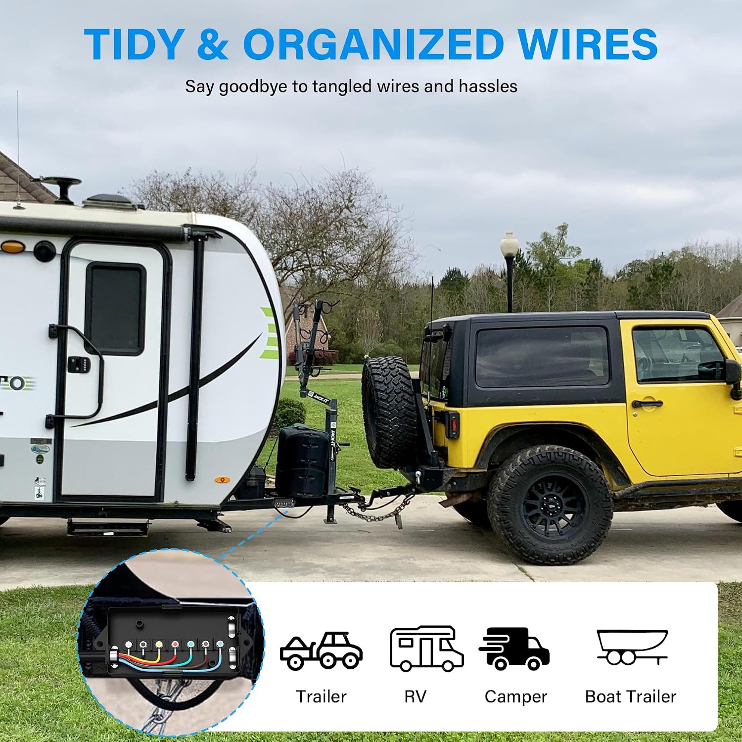 Heavy Duty 7 Way Plug Inline Trailer Cord 12 Ft 7 Gang Waterproof Wiring