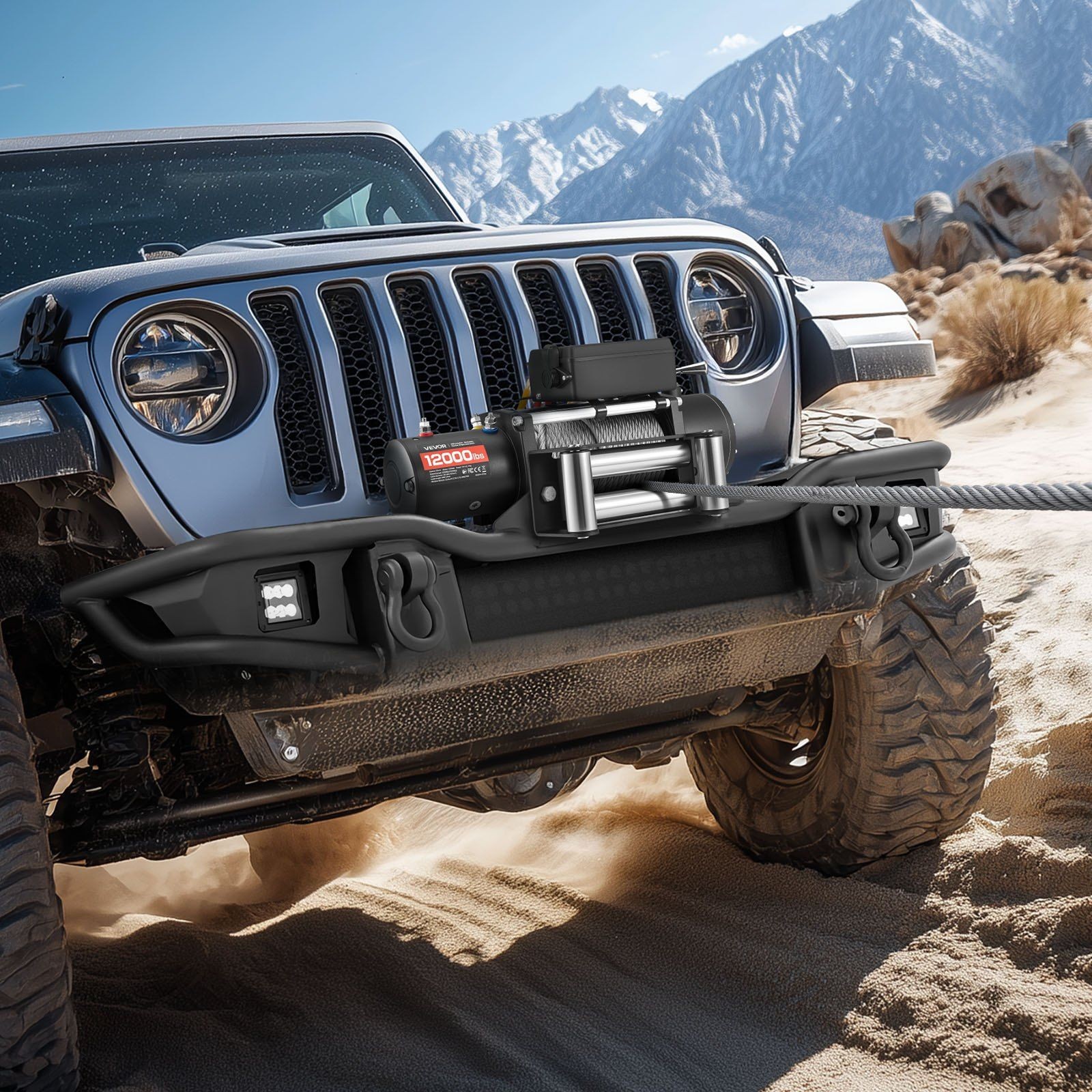 12V 12000lb Electric Winch 0.36in x 80ft Rope IP55 Wireless Control
