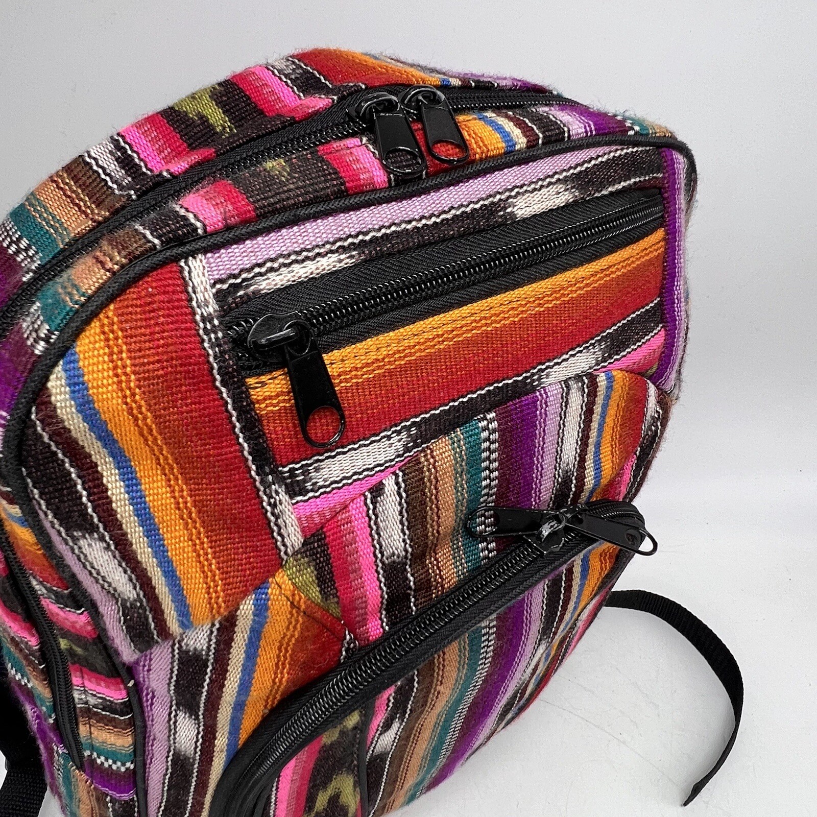 BackPack Guatemalan Full Zip Cotton Adjustable Straps 3 Compartments Colorful