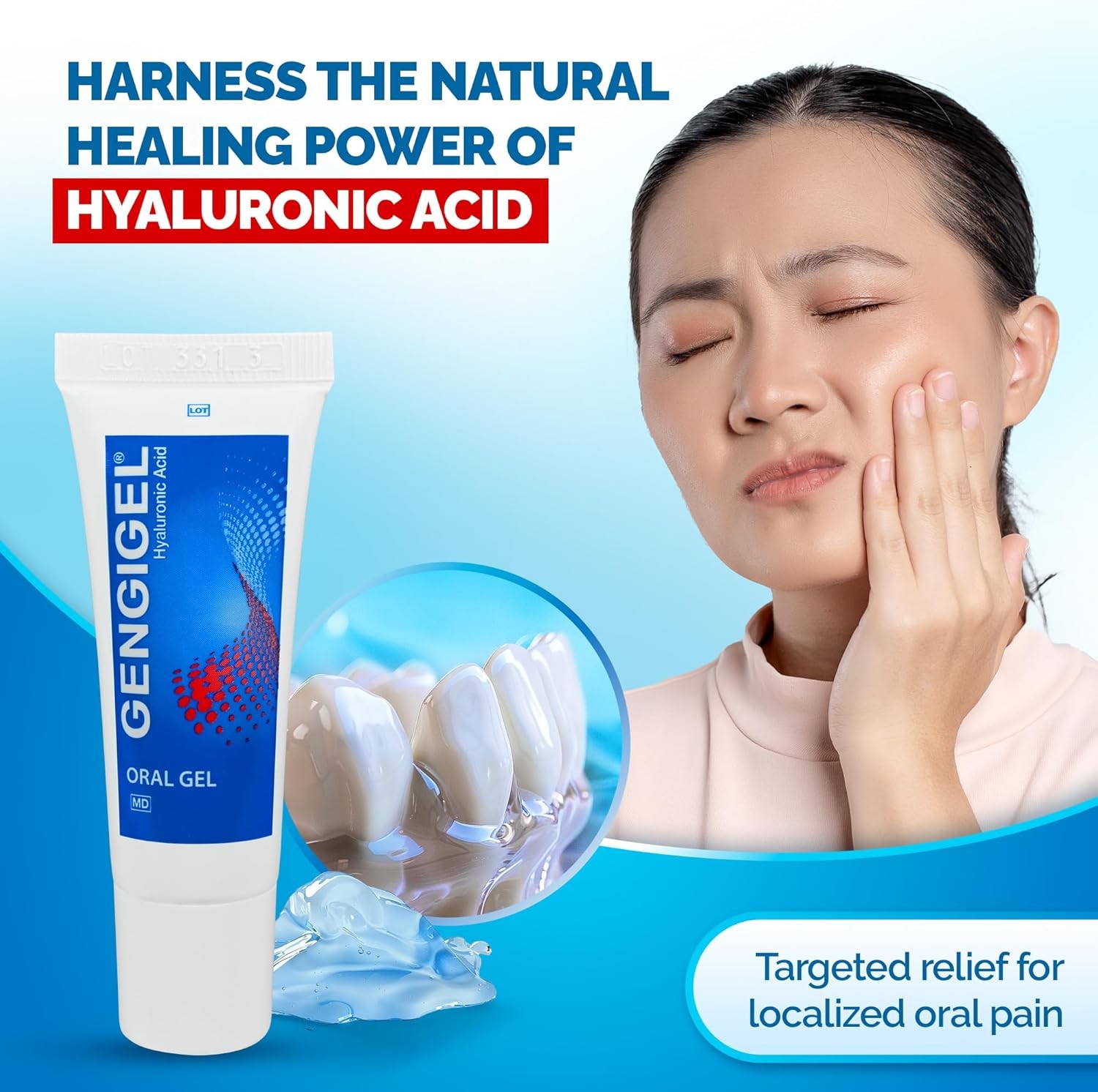 Gengigel Hyaluronic Acid Oral Gel for Mouth & Gum Discomfort (20Ml), Soothes Irr