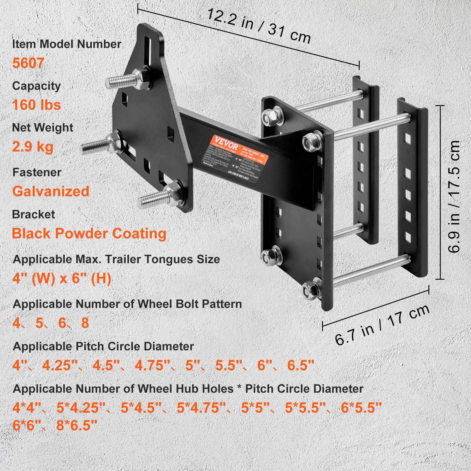 SucceBuy 160 lbs Spare Tire Carrier with Mounting Screws Bracket Lugs On Bolt