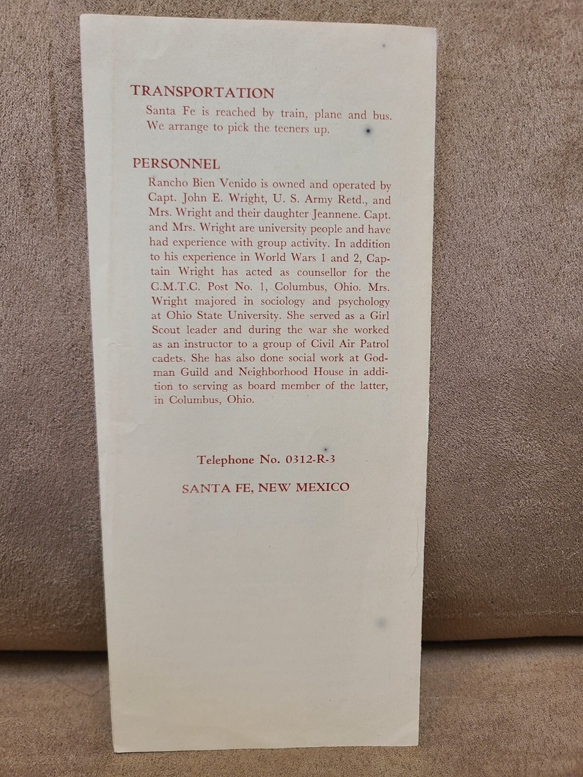 Vintage 1949 Rancho Bien Venido for Teenagers Brochure Santa Fe New Mexico