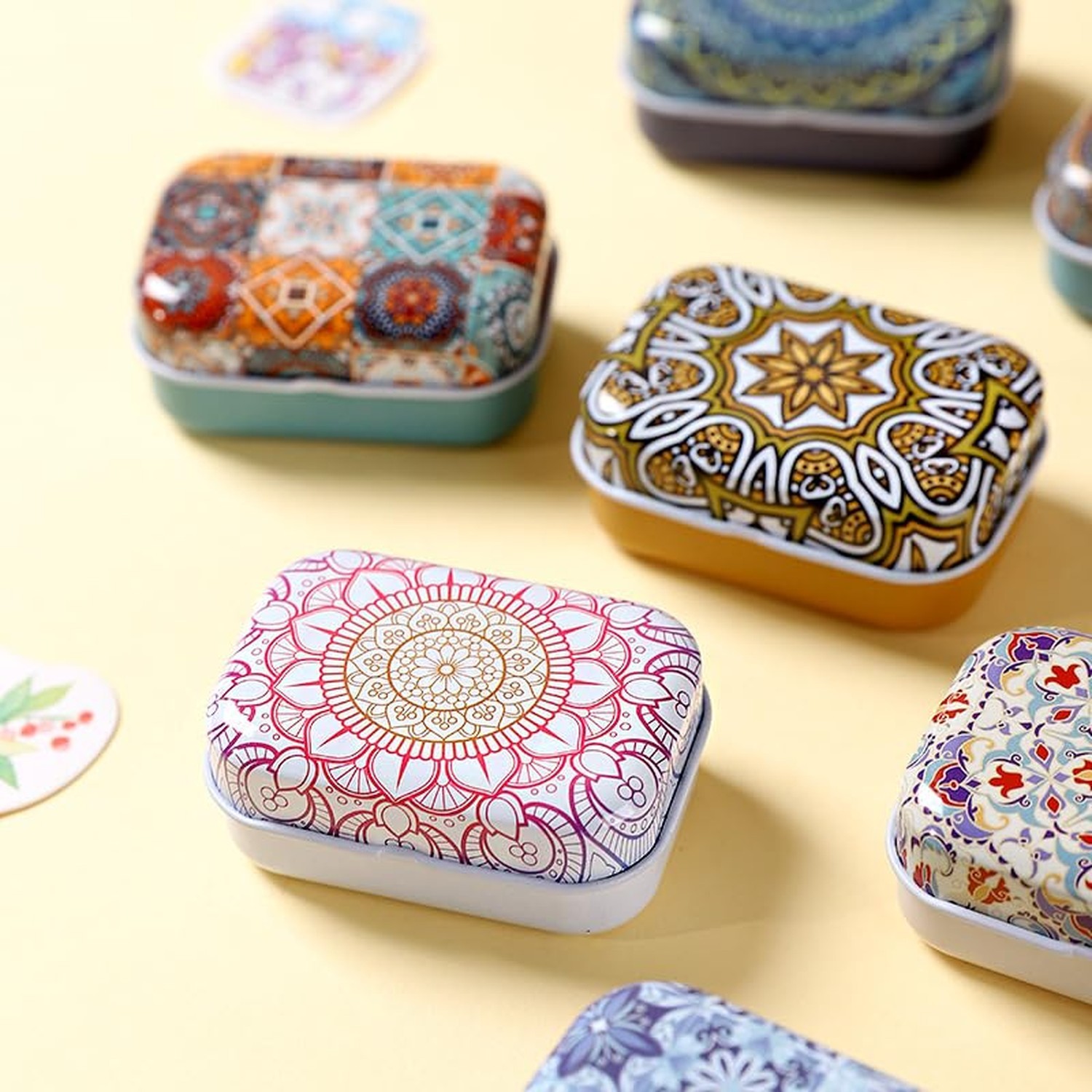 8Pcs Metal Hinged Tin Box Container Floral Farmhouse Rustic Mini Portable Sma…
