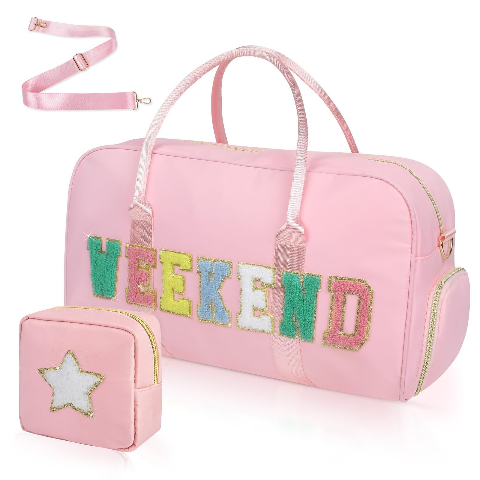 2 Pcs Weekend Duffel Bag with Shoes Compartment Cosmatic Bag for Travel Vacat…