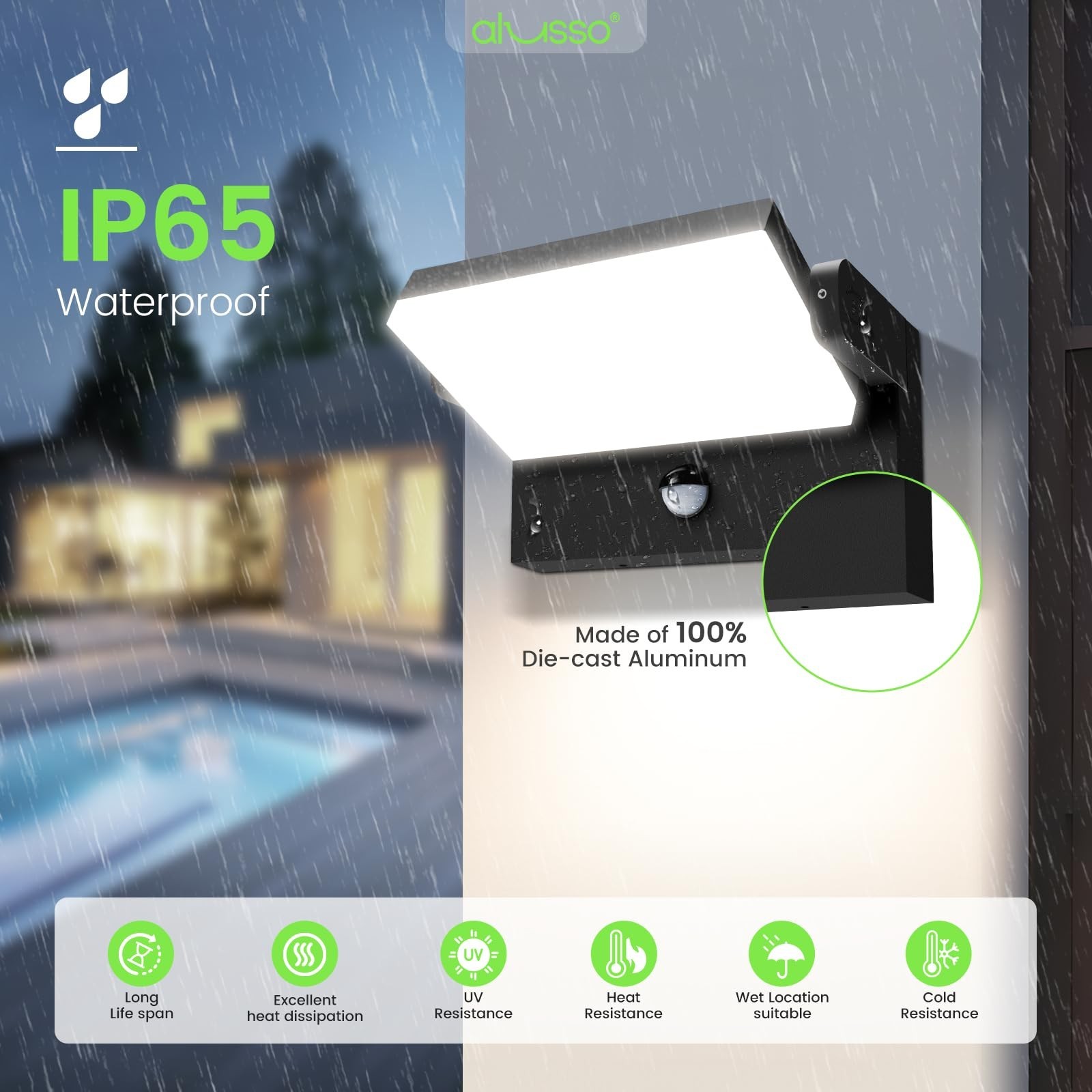 ALUSSO® 20W/40W/55W LED Outdoor Motion Sensor Wall Light, 3000K/4000K/6500K