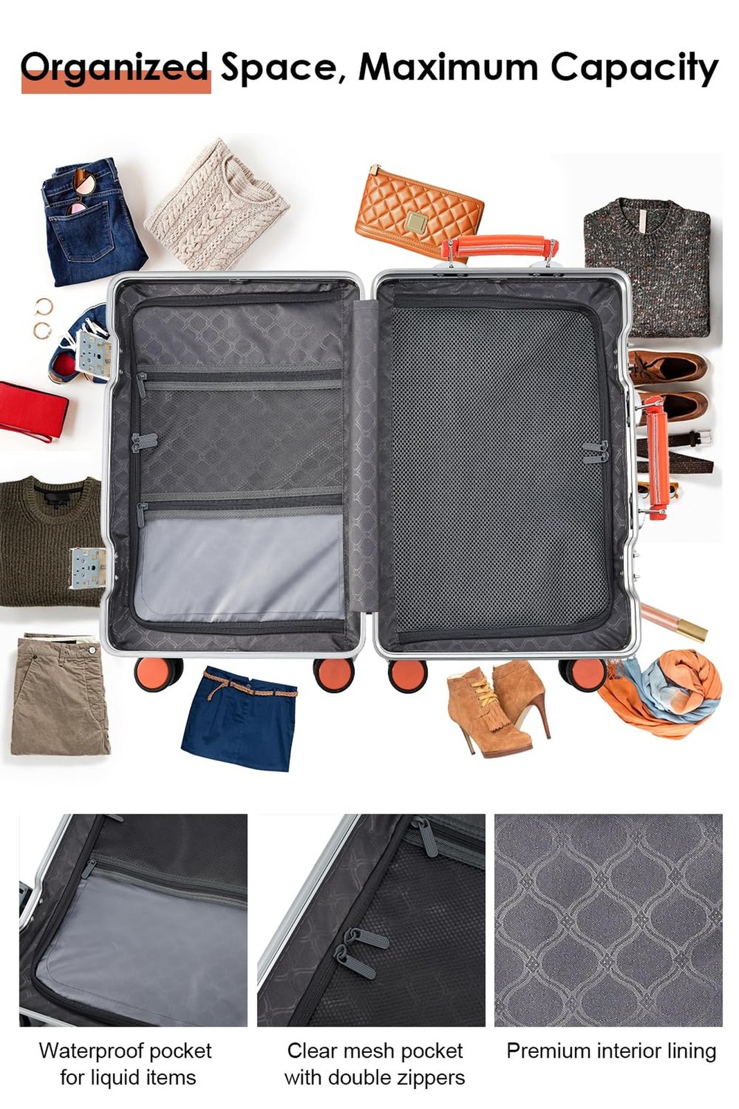 24 Inch Hardside Checked Luggage with Leather Handle, PC Zipperless… Fast Ship