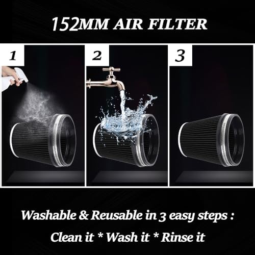 6″ Inlet Cold Air Intake Filter Cone Replacement Performance Black (6″ Tall)