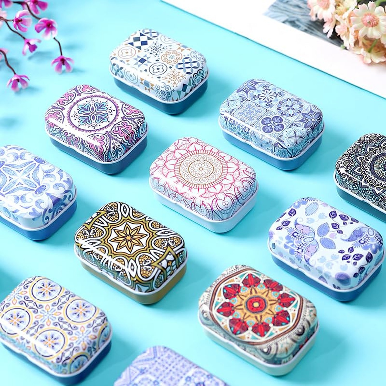 8Pcs Metal Hinged Tin Box Container Floral Farmhouse Rustic Mini Portable Sma…