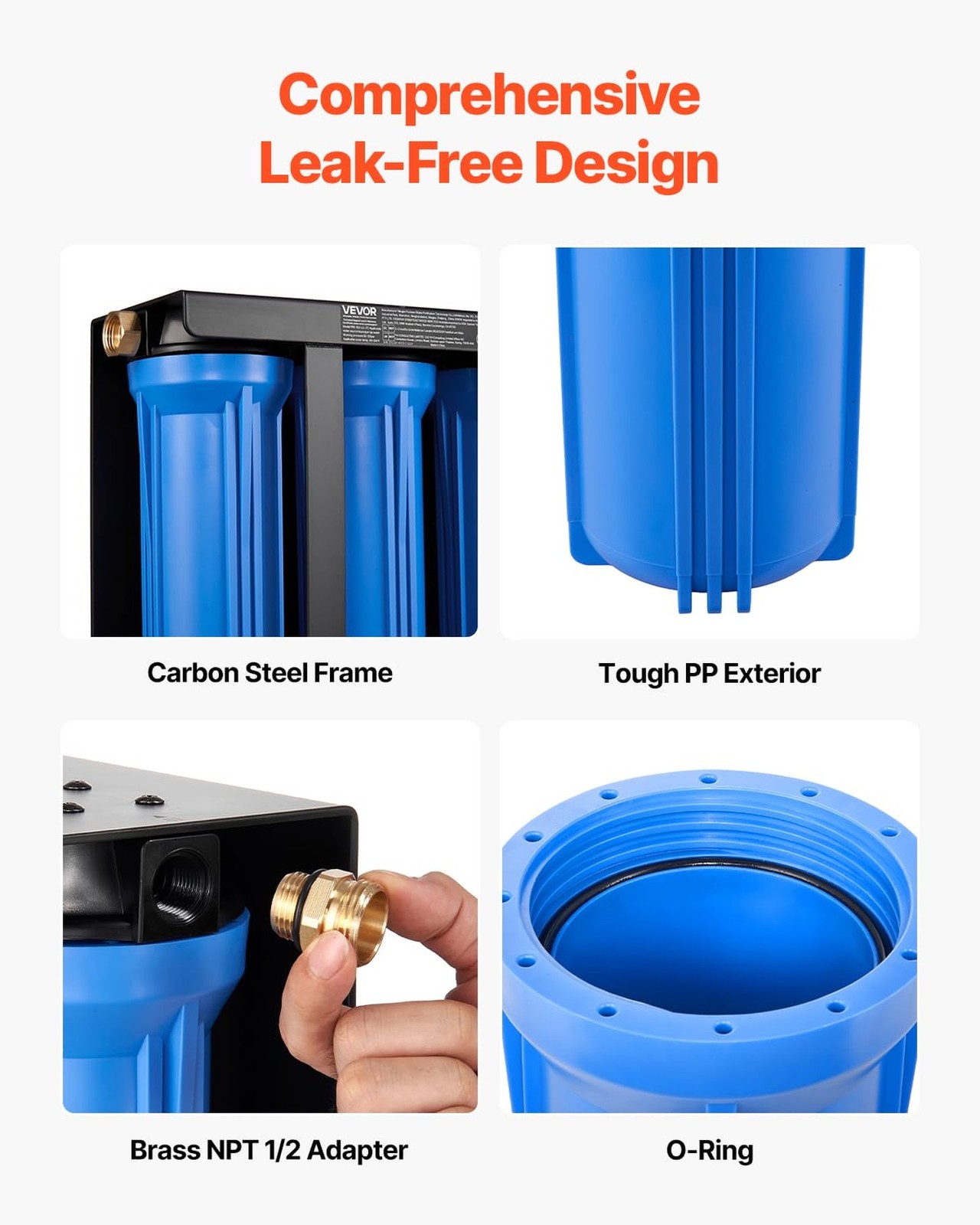 VEVOR RV Water Filter with Bracket, 3-Cartridge 2.5 x 10 in Water Filter Syst…