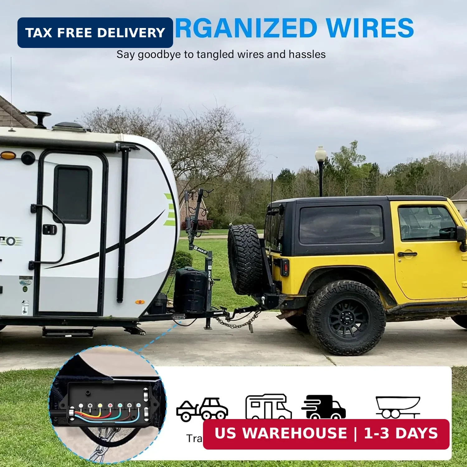 Heavy Duty 7 Way Plug Inline Trailer Cord 12 Ft 7 Gang Waterproof Wiring