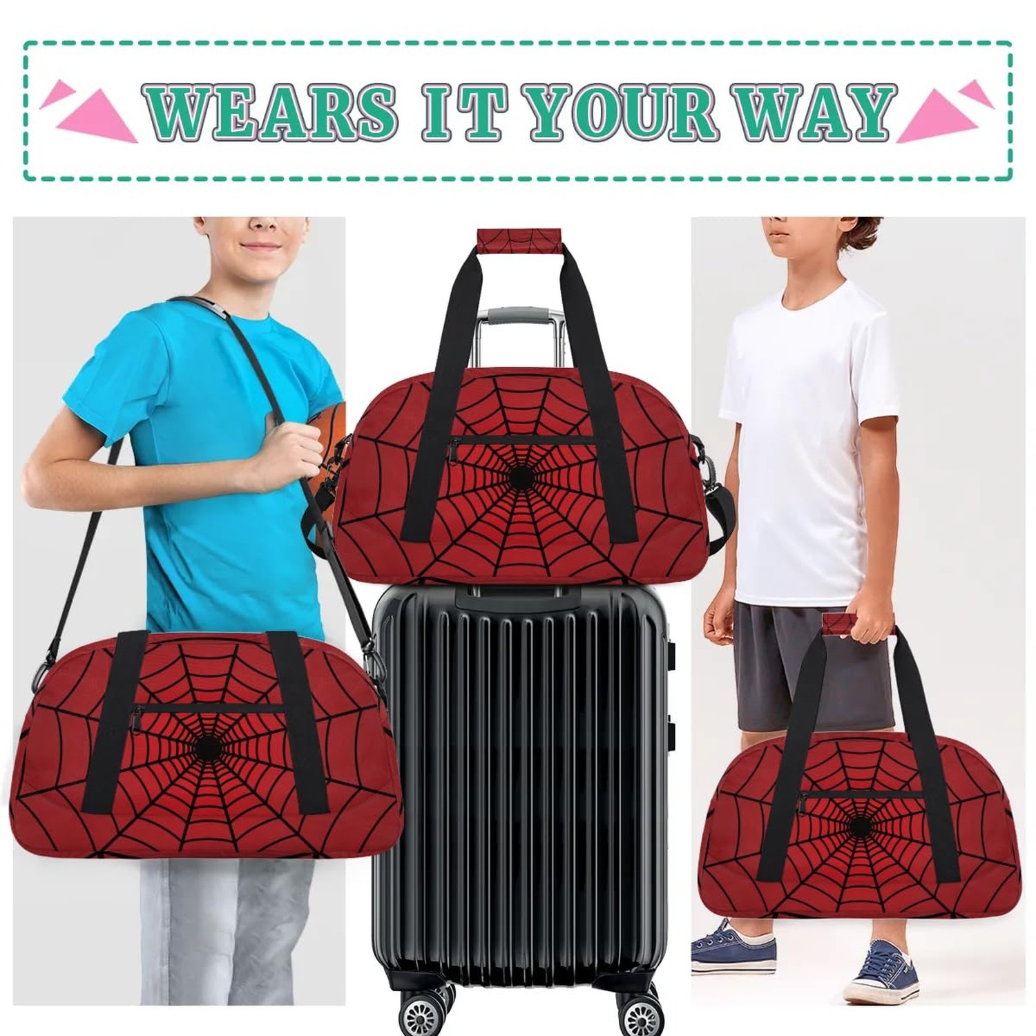 Spiders Web Kids Overnight Duffel Bags Travel Sports Gym Bags for Boy Gothic …