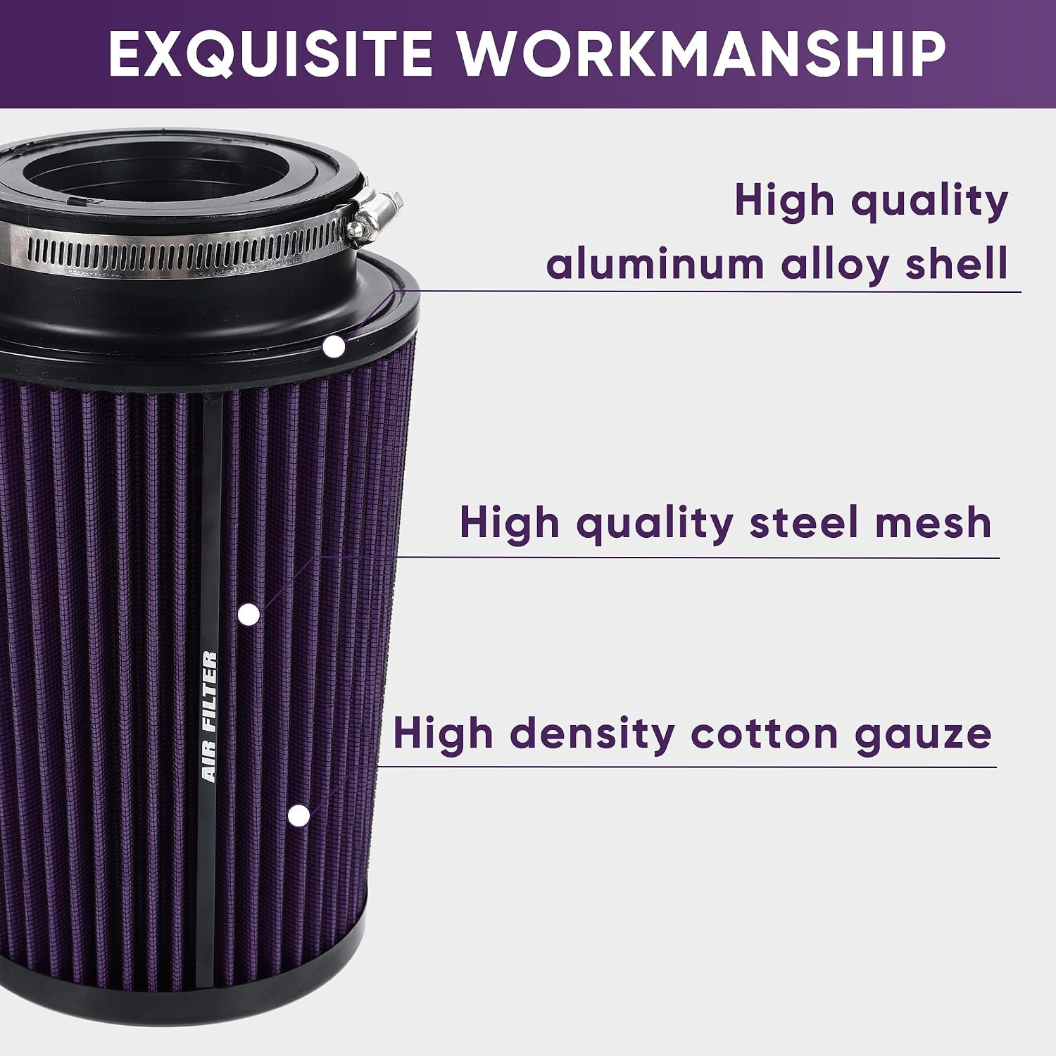 3 3.5 4 Inch Cold Air Intake Filter 76Mm 89Mm 101Mm High Performance Washable 3