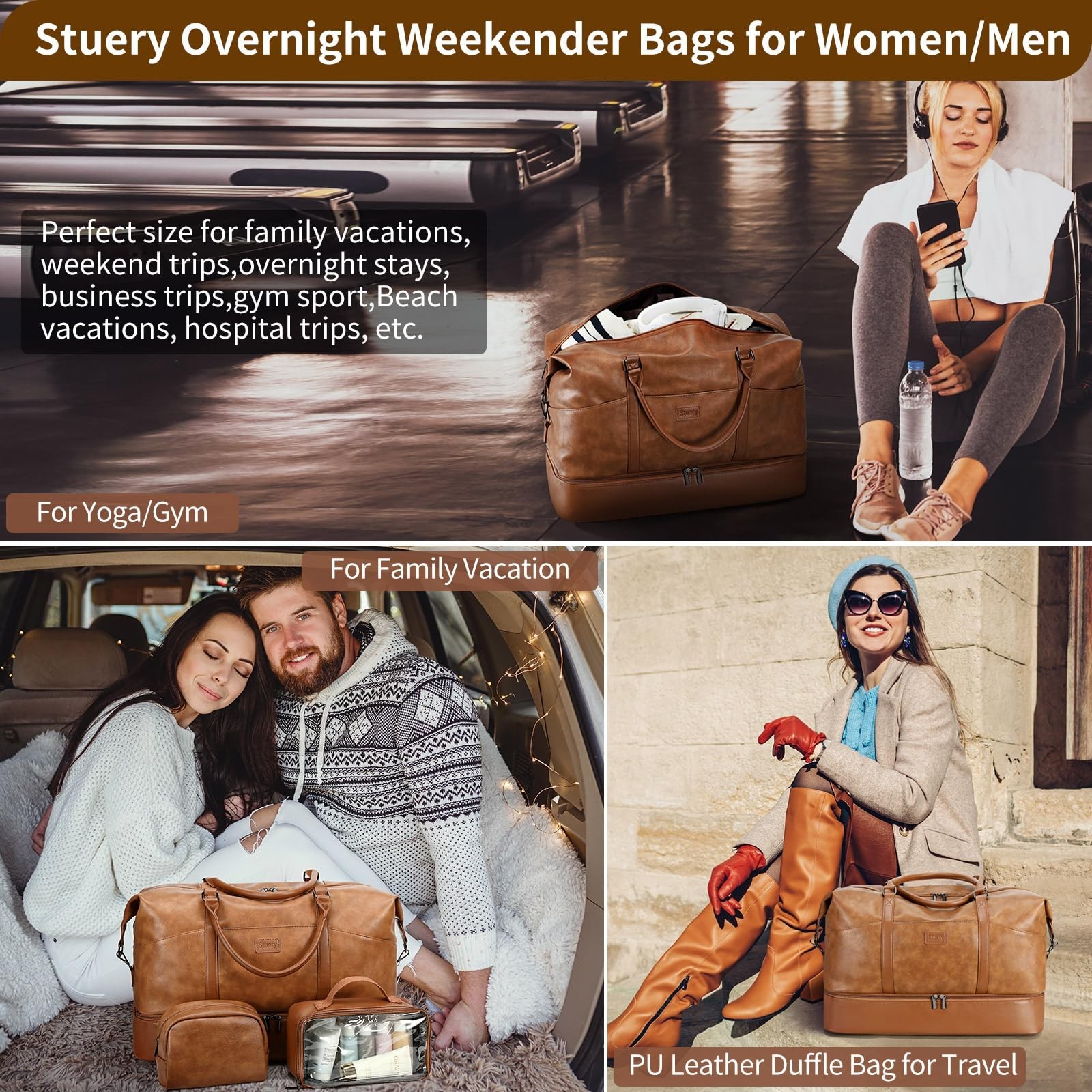 Faux Leather Weekender Bags for Women: Large Overnight Bags Travel Duffel Bag…
