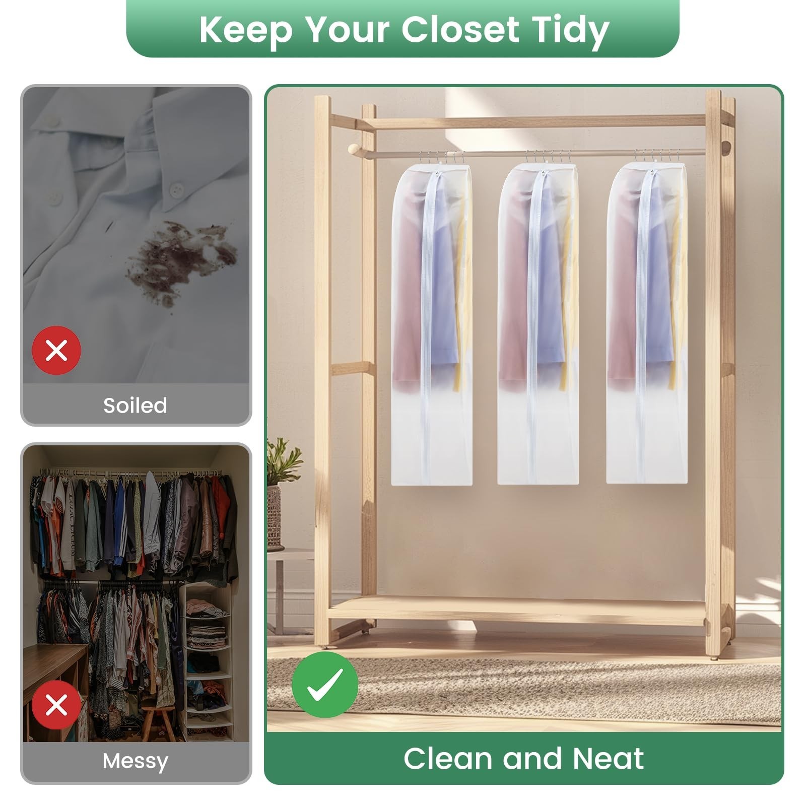 Carbrea 10″ Gusseted Garment Bags for Hanging Clothes – 3 Packs Translucent S…